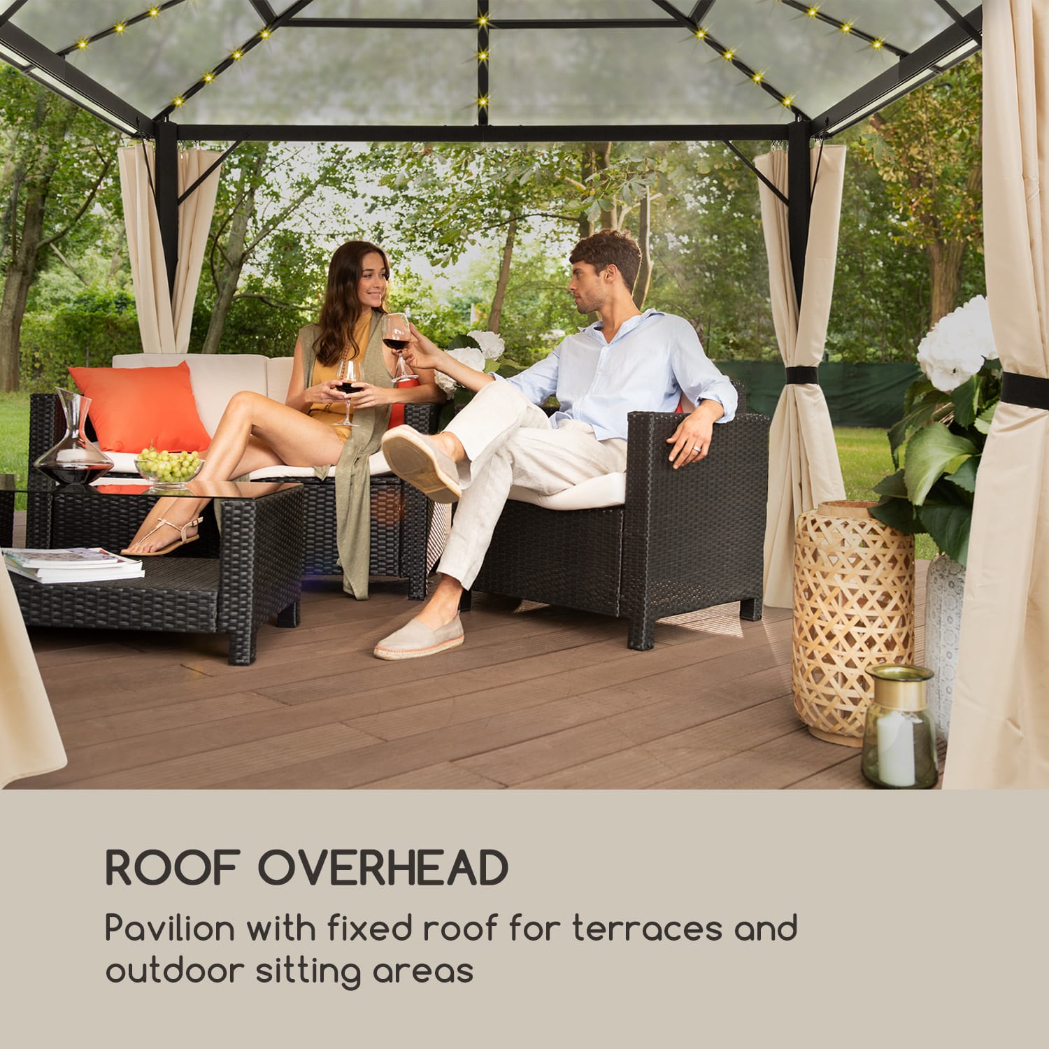 Blumfeldt Pantheon Solid Sky Ambient Solar, altánok, sivá strecha, 3 x 3 m, polykarbonát, hliník – Obrázok 2