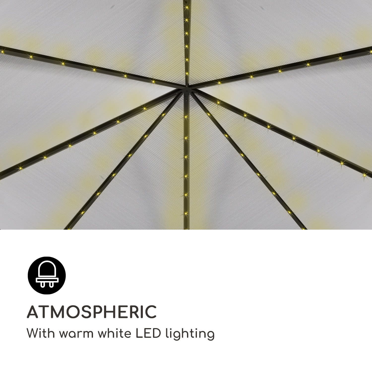 Blumfeldt Pantheon Solid Sky Ambient Solar, altánok, sivá strecha, 3 x 3 m, polykarbonát, hliník – Obrázok 3
