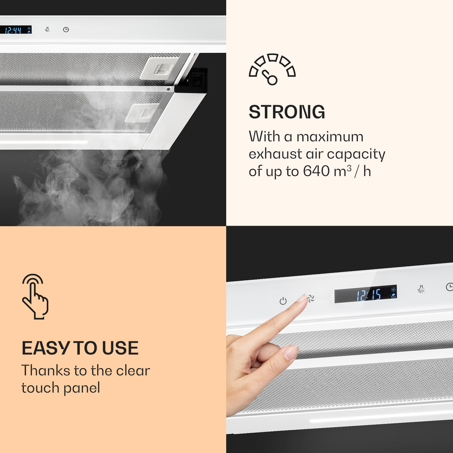 Klarstein Mariana Neo 60, plochý digestor, 60 cm, 640 m³/h, odsávanie vzduchu, LED – Obrázok 4