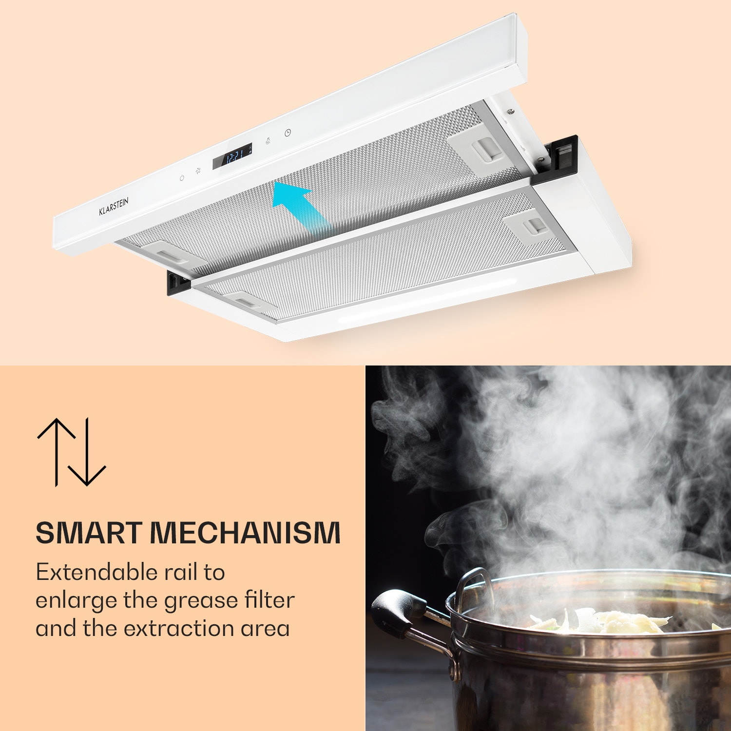 Klarstein Mariana Neo 60, plochý digestor, 60 cm, 640 m³/h, odsávanie vzduchu, LED – Obrázok 5