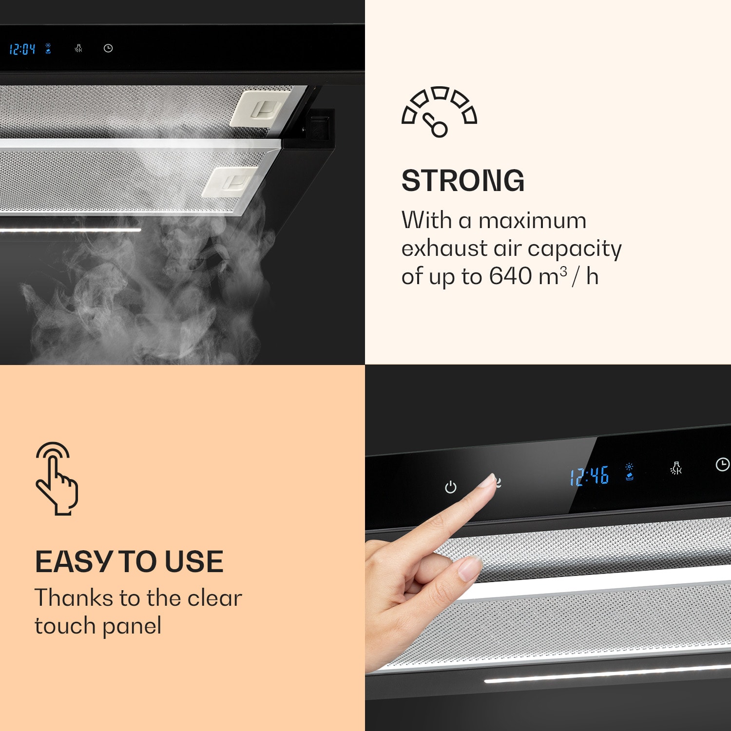 Klarstein Mariana Neo 60, plochý digestor, 60 cm, 640 m³/h, odsávanie vzduchu, LED – Obrázok 4