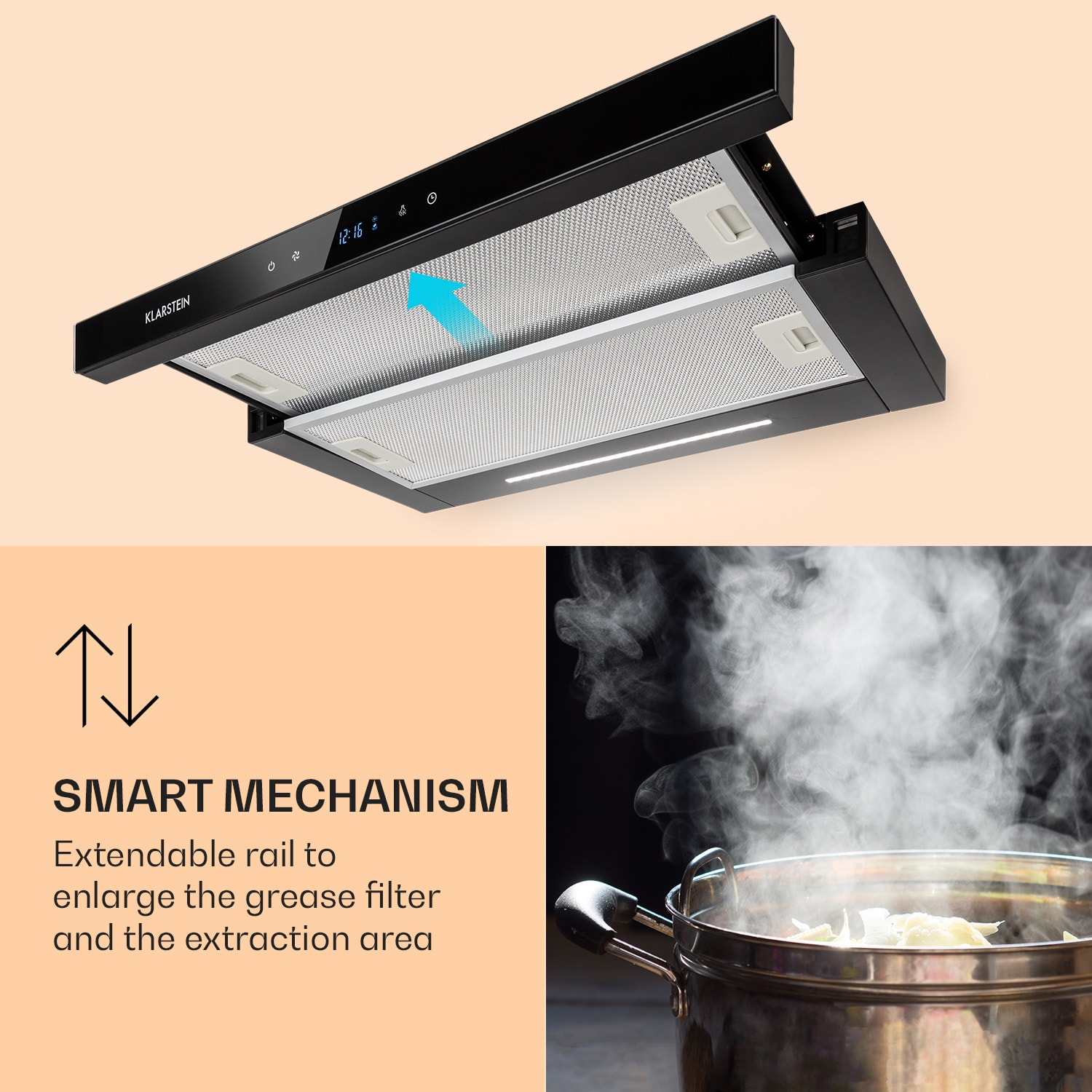 Klarstein Mariana Neo 60, plochý digestor, 60 cm, 640 m³/h, odsávanie vzduchu, LED – Obrázok 5