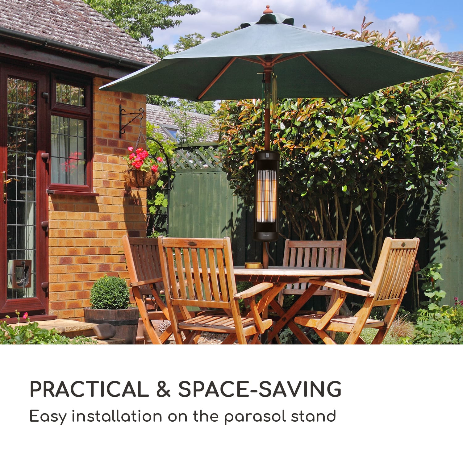 Blumfeldt Heat Guru Turbo, sálavý ohrievač, 2000 W, IP54, vonkajšie použitie, montáž na slnečníky – Obrázok 3