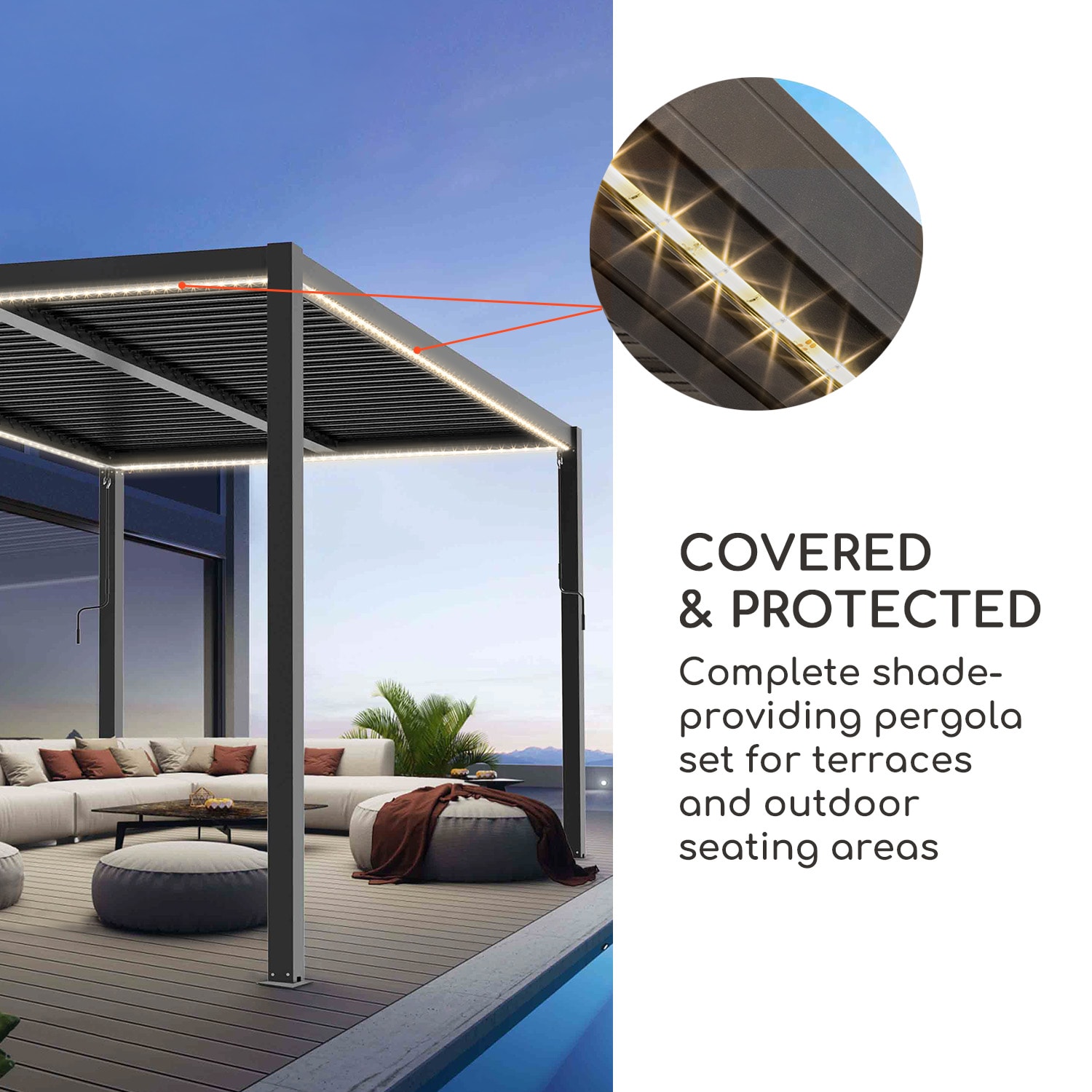 Blumfeldt Pantheon Climax Ambient, altánok, 3 x 3 m, 4 rohové stĺpiky, bioklimatická strecha – Obrázok 2