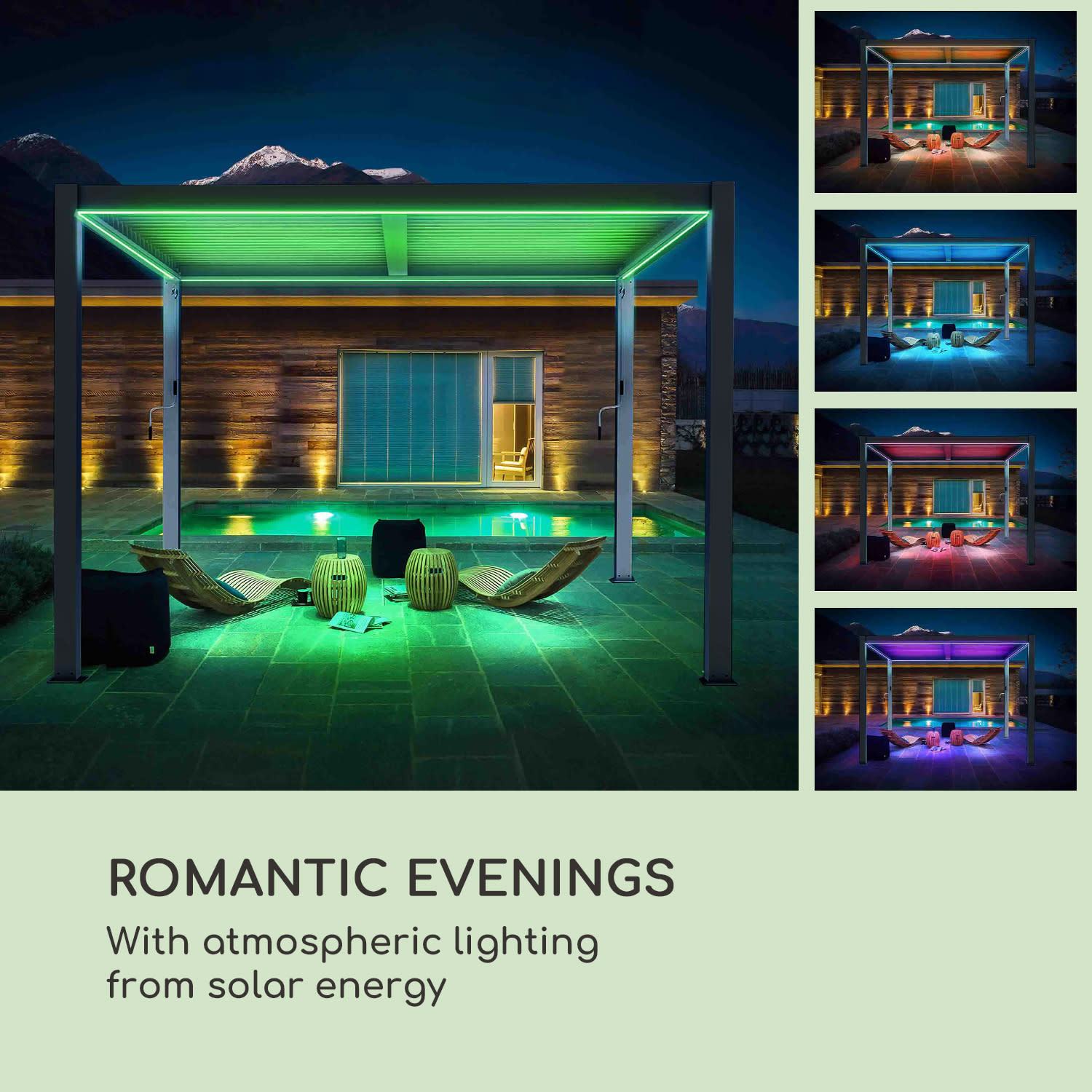 Blumfeldt Pantheon Climax Ambient, altánok, 3 x 3 m, 4 rohové stĺpiky, bioklimatická strecha – Obrázok 4