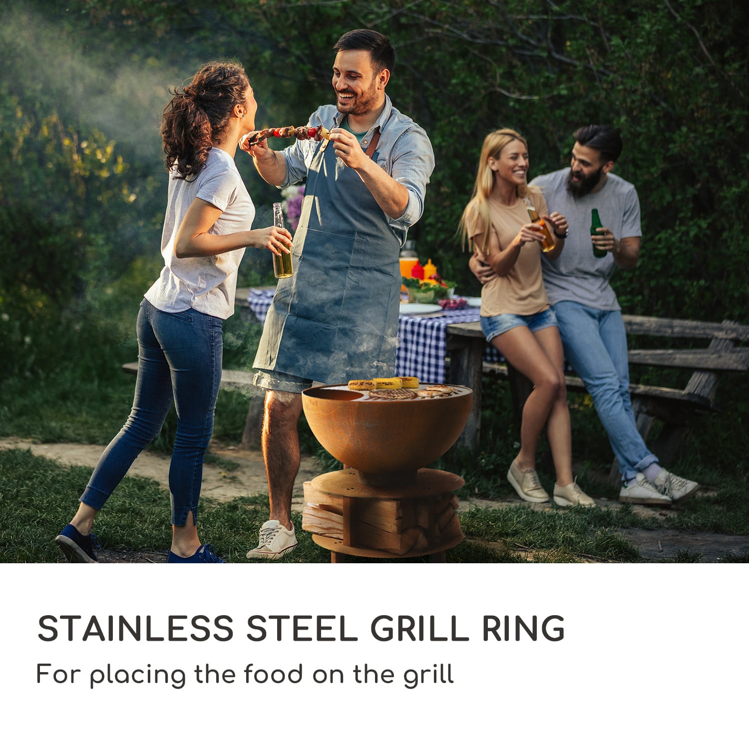 Blumfeldt Savage 2.0, okrúhle ohnisko s grilom, Ø 60 cm, stabilný podstavec, priestor na drevo – Obrázok 5