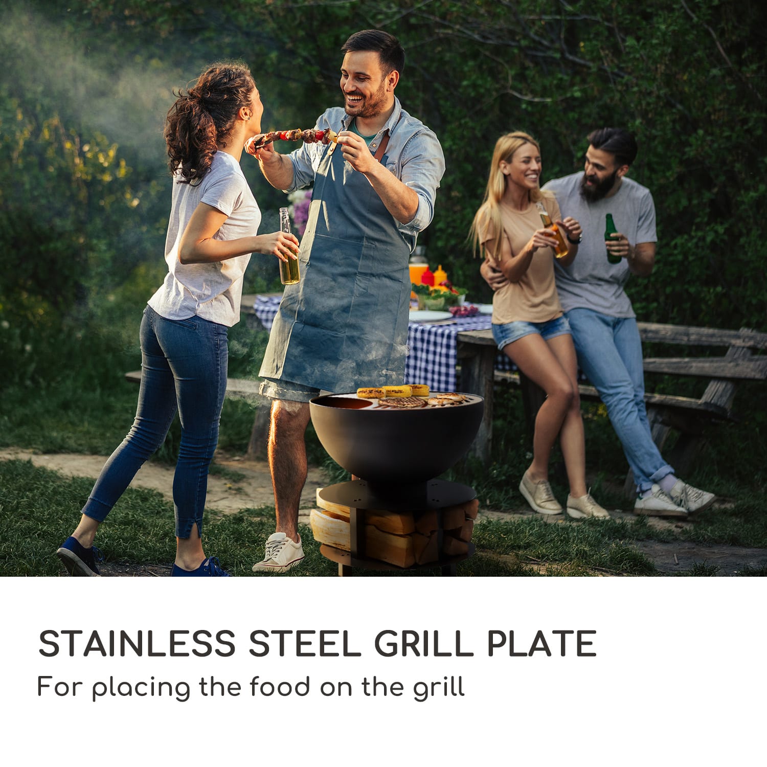 Blumfeldt Savage 2.0, okrúhle ohnisko s grilom, Ø 60 cm, stabilný podstavec, priestor na drevo – Obrázok 5