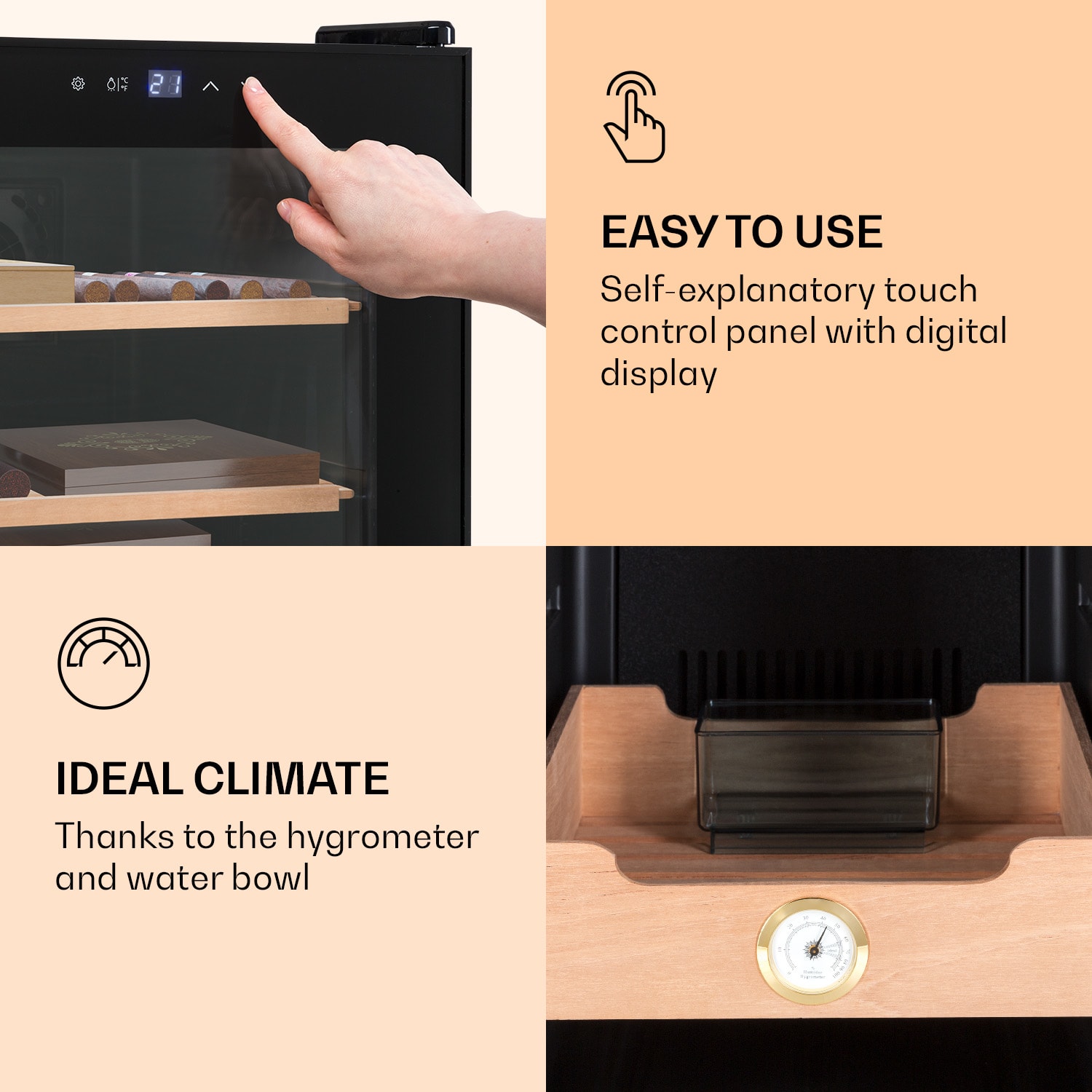 Klarstein El Presidente 37, humidor na cigary, 37 l, 2 zásuvky, 1 priehradka z cédrového dreva – Obrázok 5