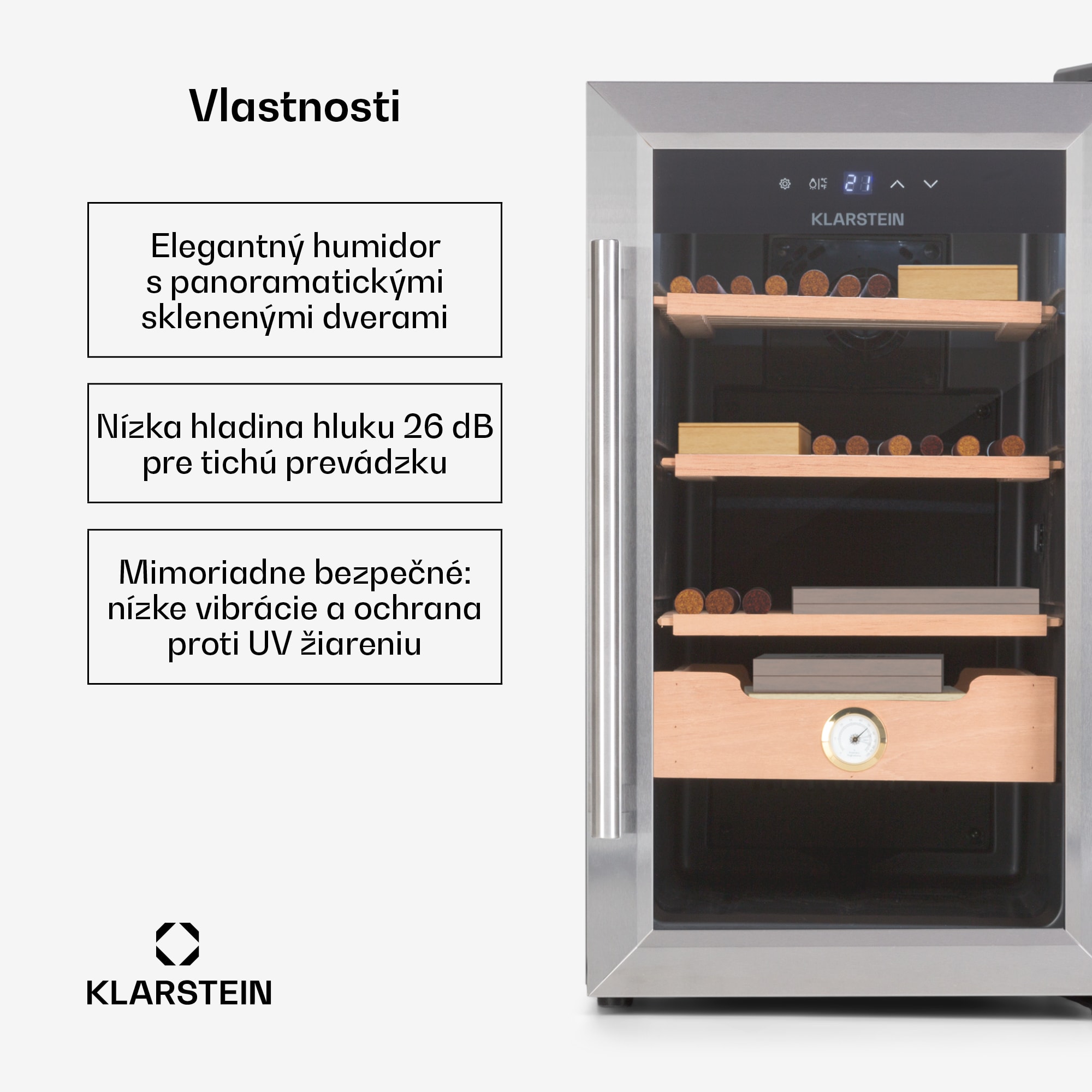 Klarstein El Presidente 48, humidor na cigary, 48 l, 2 zásuvky, 1 priehradka z cédrového dreva – Obrázok 2