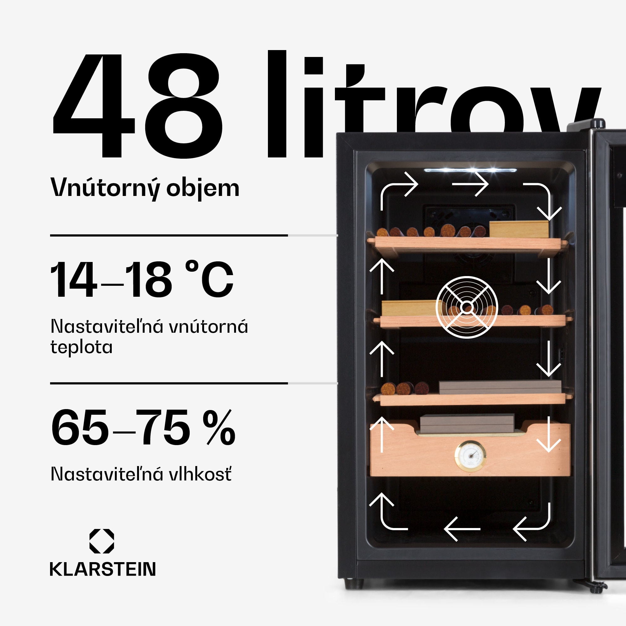 Klarstein El Presidente 48, humidor na cigary, 48 l, 2 zásuvky, 1 priehradka z cédrového dreva – Obrázok 3