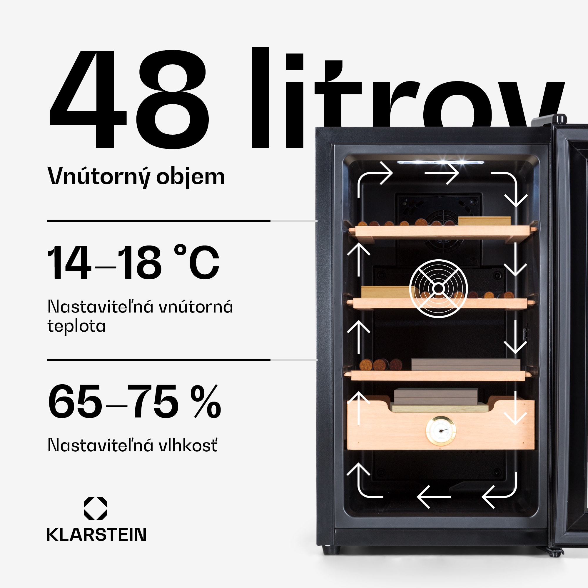 Klarstein El Presidente 48, humidor na cigary, 48 l, 2 zásuvky, 1 priehradka z cédrového dreva – Obrázok 3