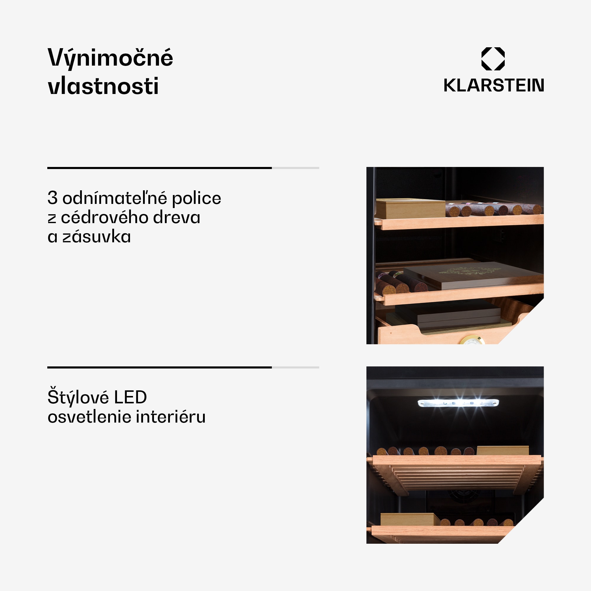 Klarstein El Presidente 48, humidor na cigary, 48 l, 2 zásuvky, 1 priehradka z cédrového dreva – Obrázok 5