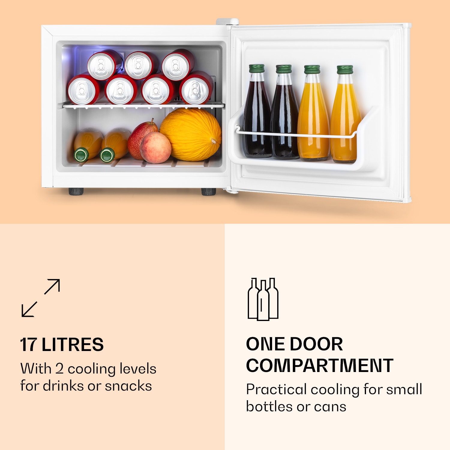 Klarstein Geheimversteck, mini chladnička, 17 l, 2 úrovne, 26dB, termoelektrická – Obrázok 3