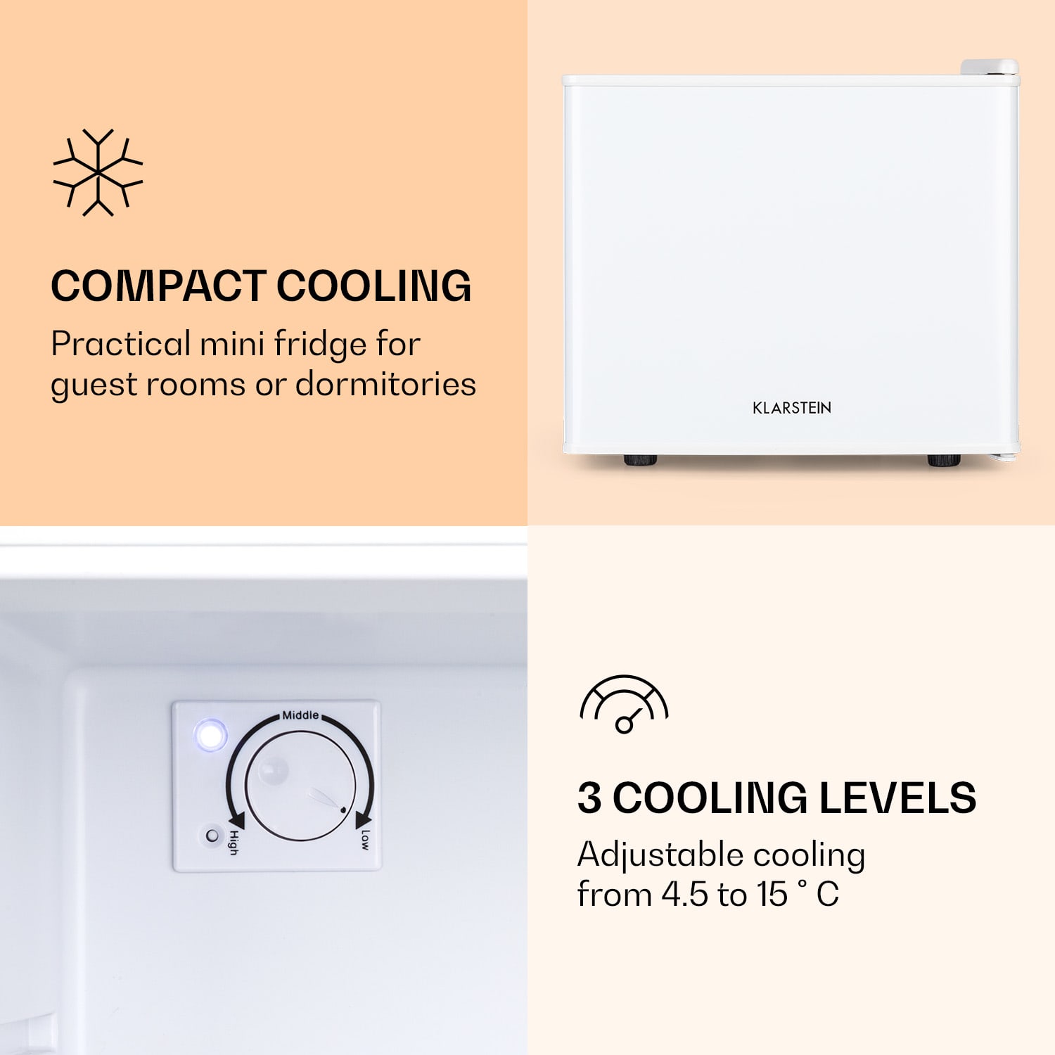 Klarstein Geheimversteck, mini chladnička, 17 l, 2 úrovne, 26dB, termoelektrická – Obrázok 5