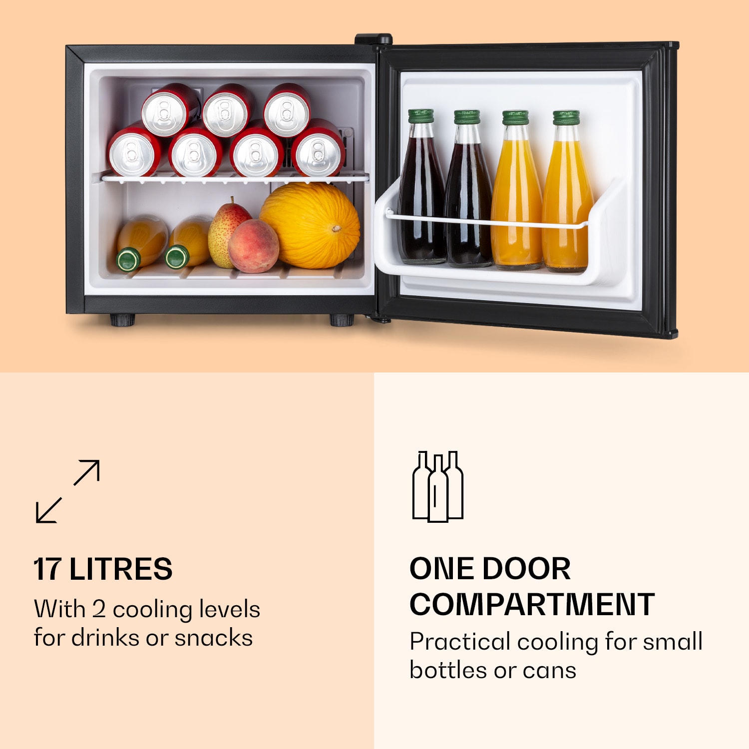 Klarstein Geheimversteck, mini chladnička, 17 l, 2 úrovne, 26dB, termoelektrická – Obrázok 3