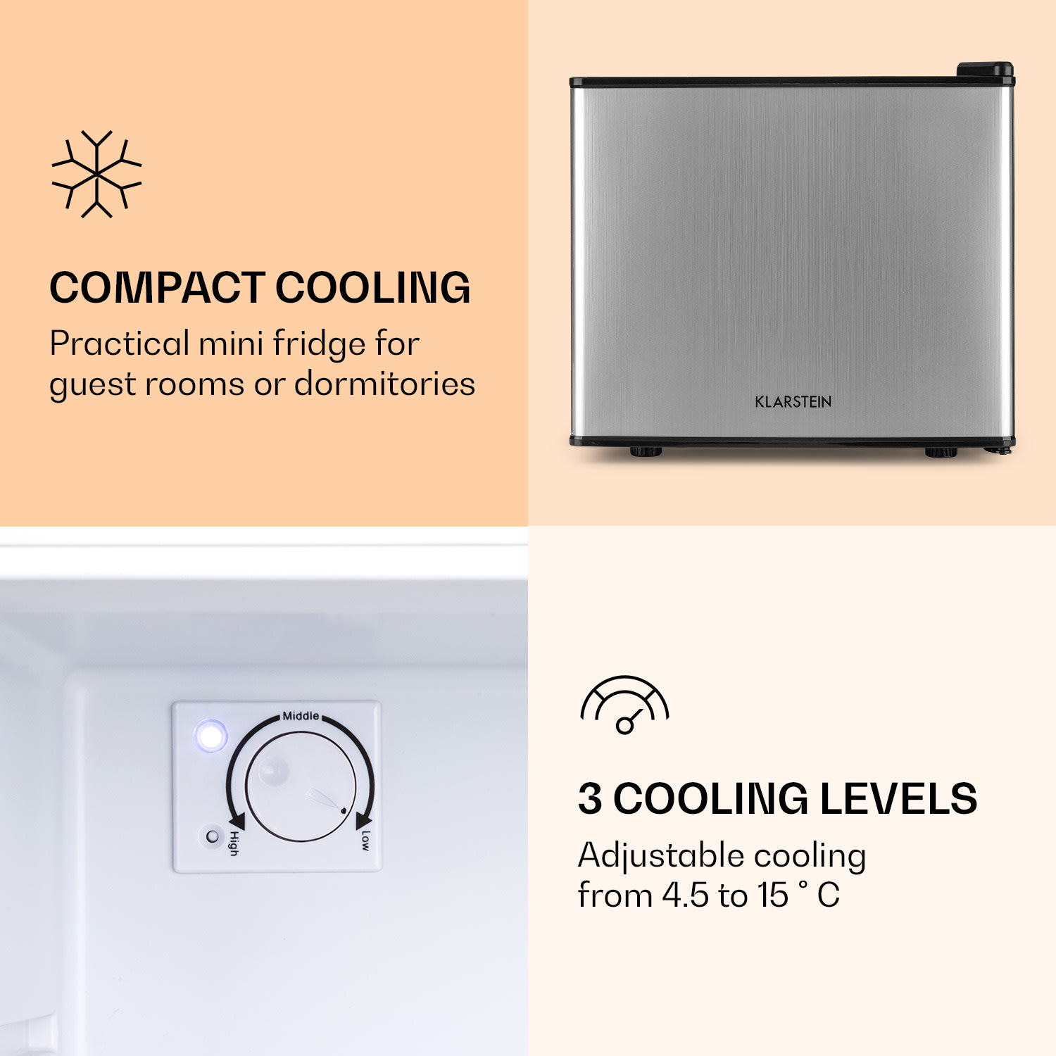 Klarstein Geheimversteck, mini chladnička, 17 l, 2 úrovne, 26dB, termoelektrická – Obrázok 5