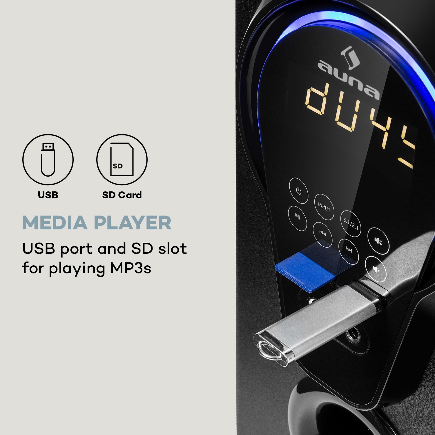 Auna Areal 525 DG, 5.1 systém domáceho kina, 125 W RMS, optický vstup, BT, USB, SD, AUX, diaľkový ovládač – Obrázok 5