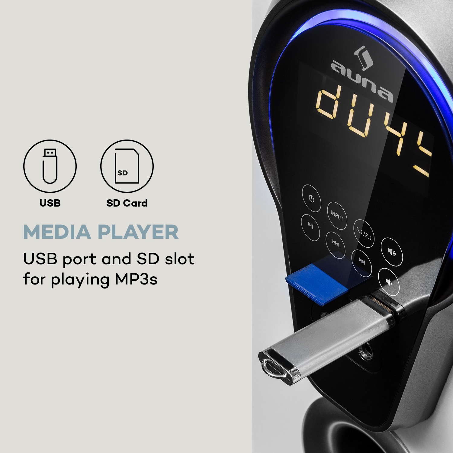 Auna Areal 525 DG, 5.1 systém domáceho kina, 125 W RMS, optický vstup, BT, USB, SD, AUX, diaľkový ovládač – Obrázok 5