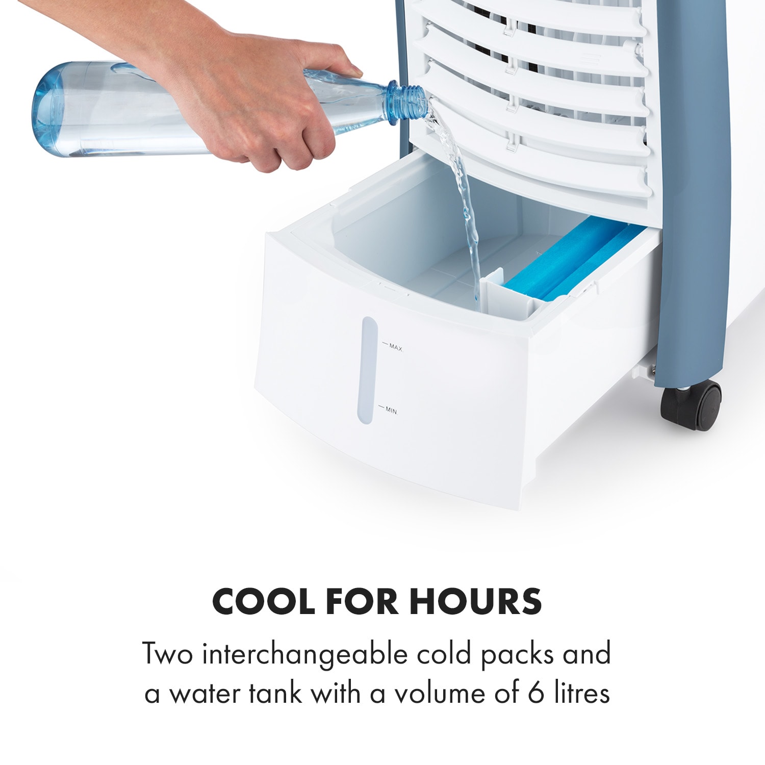 Klarstein Maxfresh, 3 v 1 ochladzovač vzduchu, ventilátor, 65 W, 6 l, diaľkový ovládač, 2 x chladiaci box – Obrázok 5