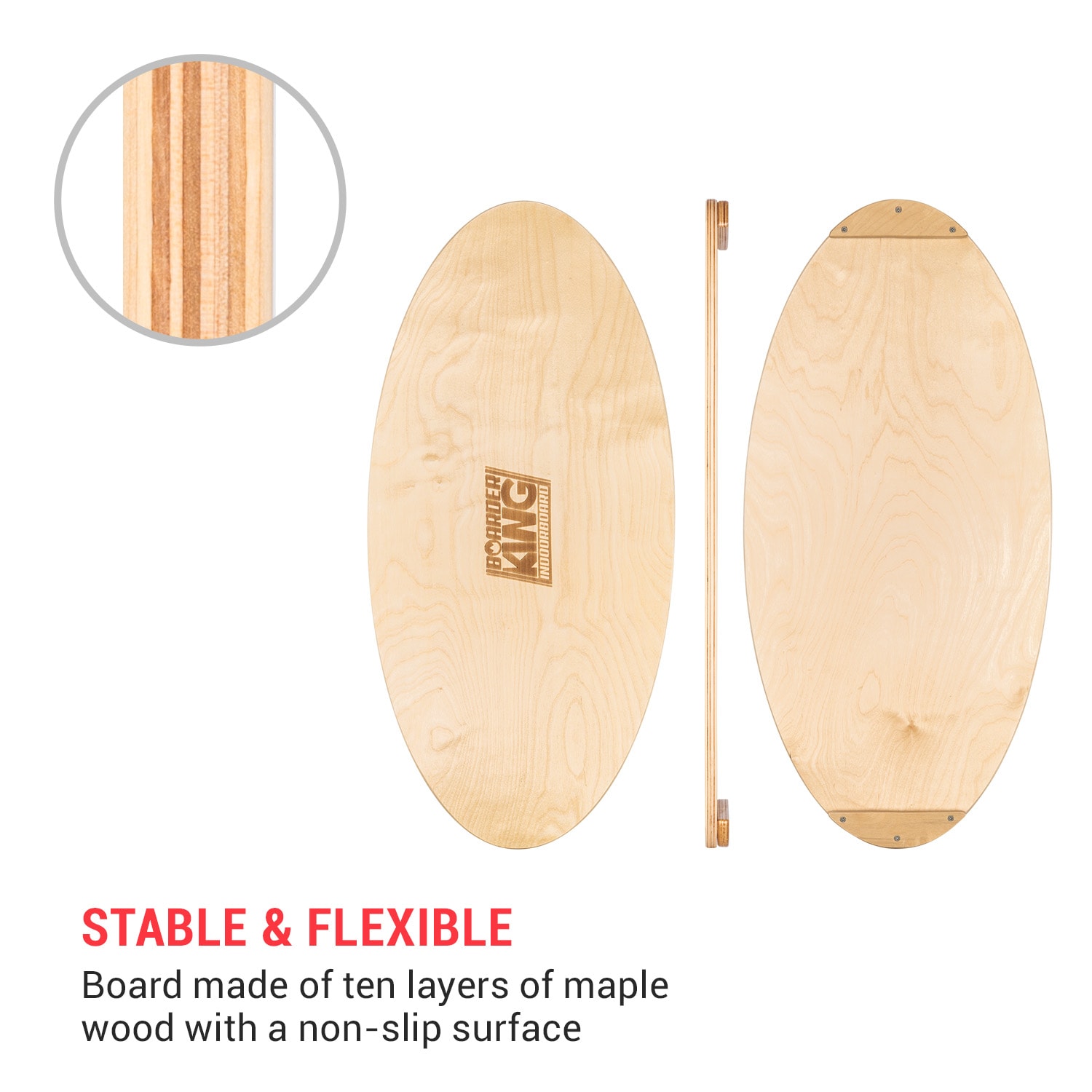 BoarderKING Indoorboard Allrounder, balančná doska, podložka, valec, drevo/korok – Obrázok 3