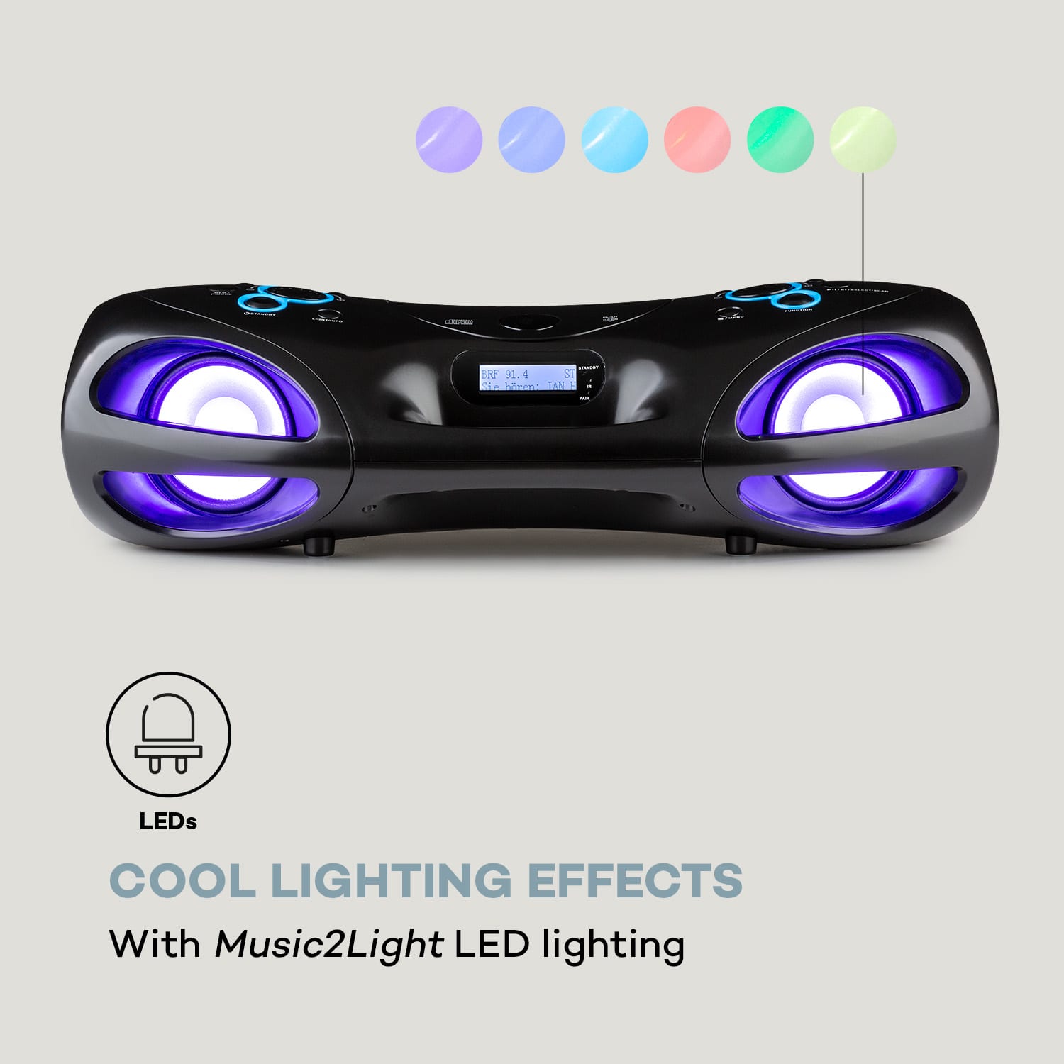 Auna Spacewoofer DAB Boombox, CD-prehrávač, DAB+, UKW, Bluetooth, diaľkové ovládanie, LED – Obrázok 3