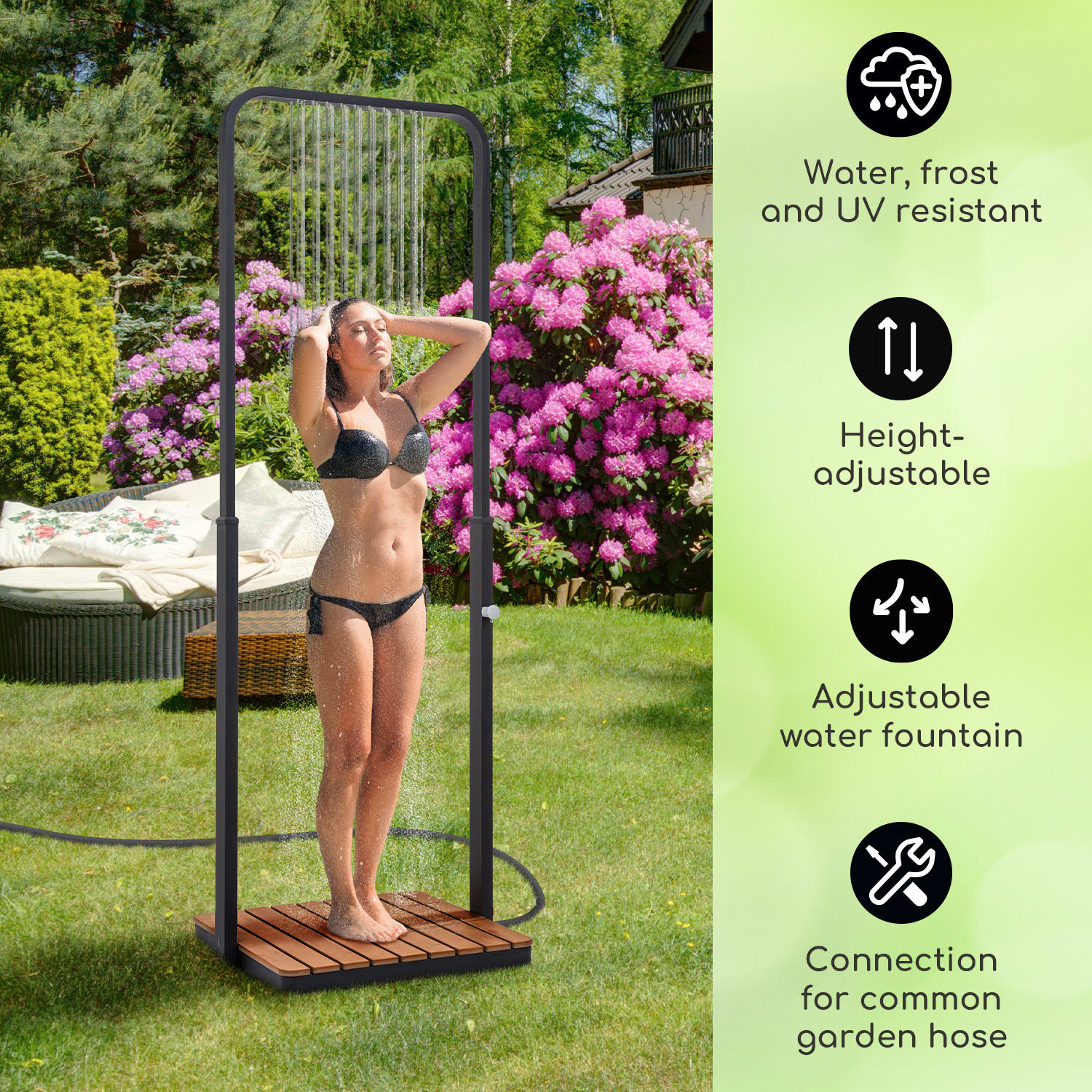 Blumfeldt Sumatra Breeze Square, záhradná sprcha, WPC, hliník, 70x55, hranatá – Obrázok 2