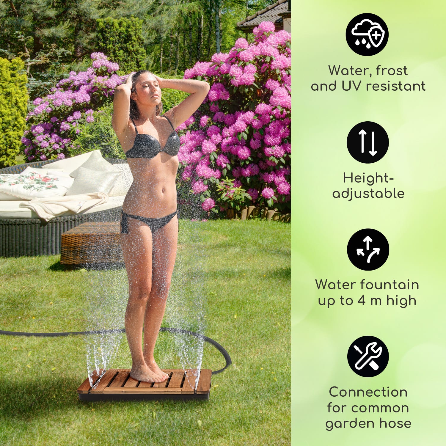 Blumfeldt Sumatra Teak Square, záhradná sprcha, hliník, tíkové drevo, rukoväť – Obrázok 2