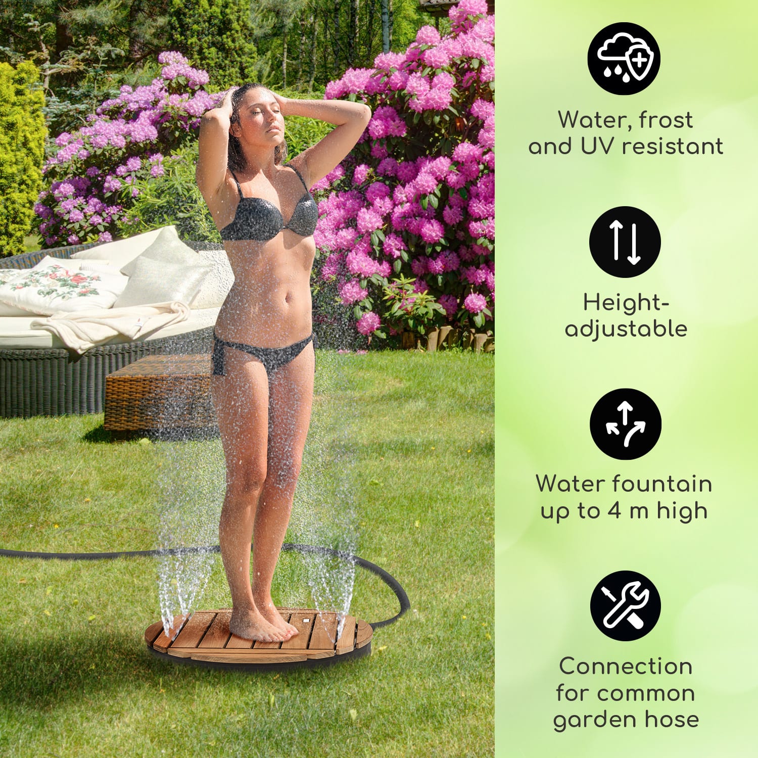 Blumfeldt Sumatra Teak Round, záhradná sprcha, hliník, tíkové drevo, rukoväť – Obrázok 2