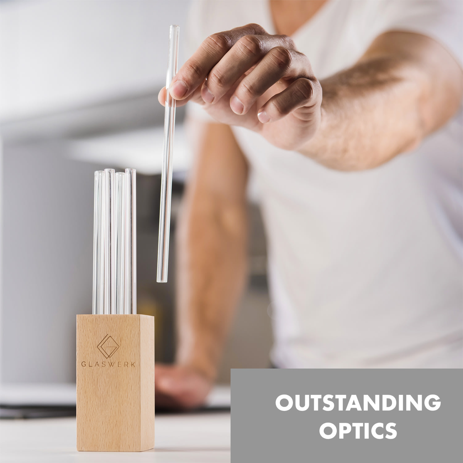 Klarstein Glaswerk Salizzada, sklenené slamky, 7 kusov, 0,8 x 20 cm (Ø x V), drevený držiak, kefka – Obrázok 2