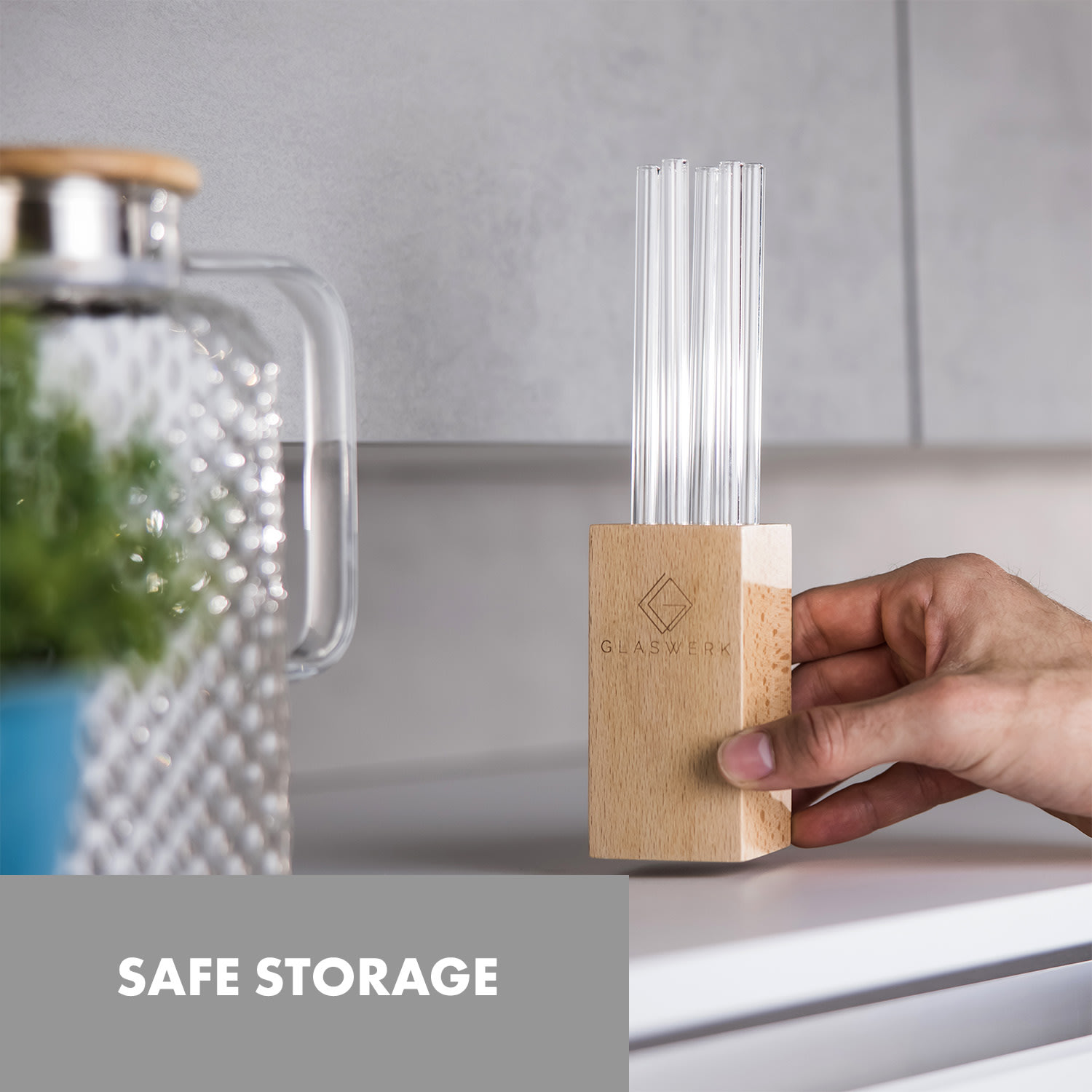 Klarstein Glaswerk Salizzada, sklenené slamky, 7 kusov, 0,8 x 20 cm (Ø x V), drevený držiak, kefka – Obrázok 4