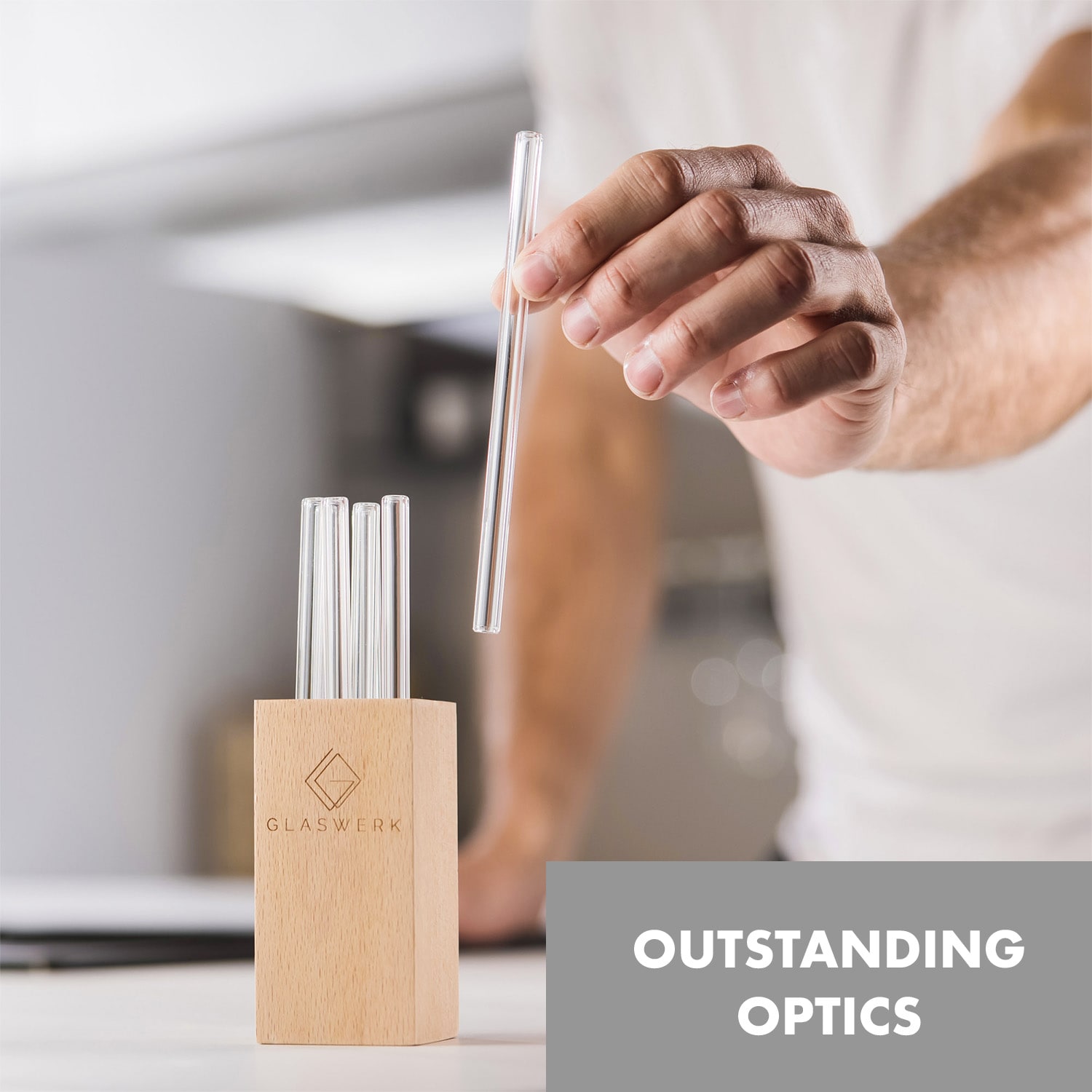 Klarstein Glaswerk Frezzeria, sklenené slamky, 7 kusov, 0,8 x 15 cm (Ø x V), drevený držiak, kefka – Obrázok 2