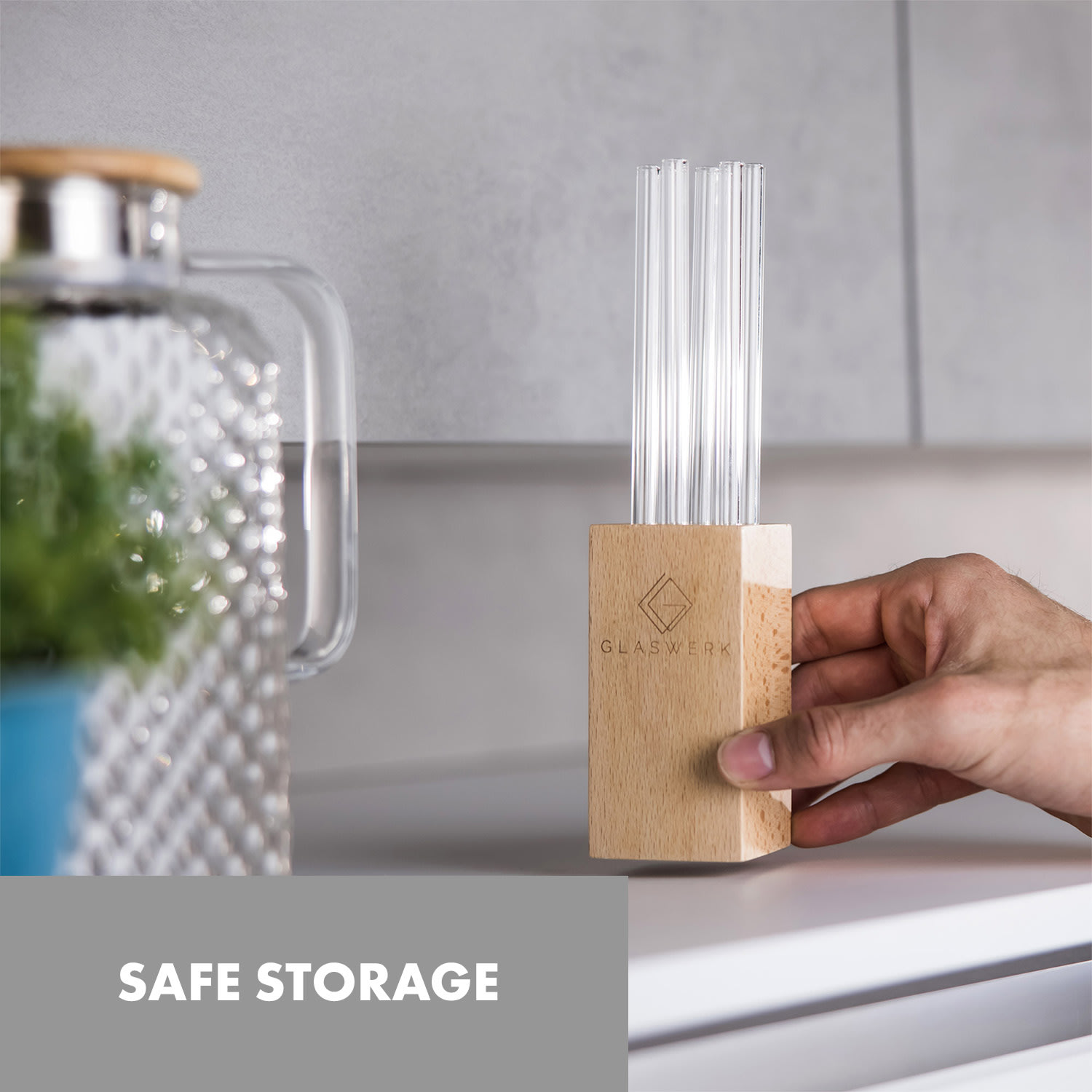 Klarstein Glaswerk Frezzeria, sklenené slamky, 7 kusov, 0,8 x 15 cm (Ø x V), drevený držiak, kefka – Obrázok 4