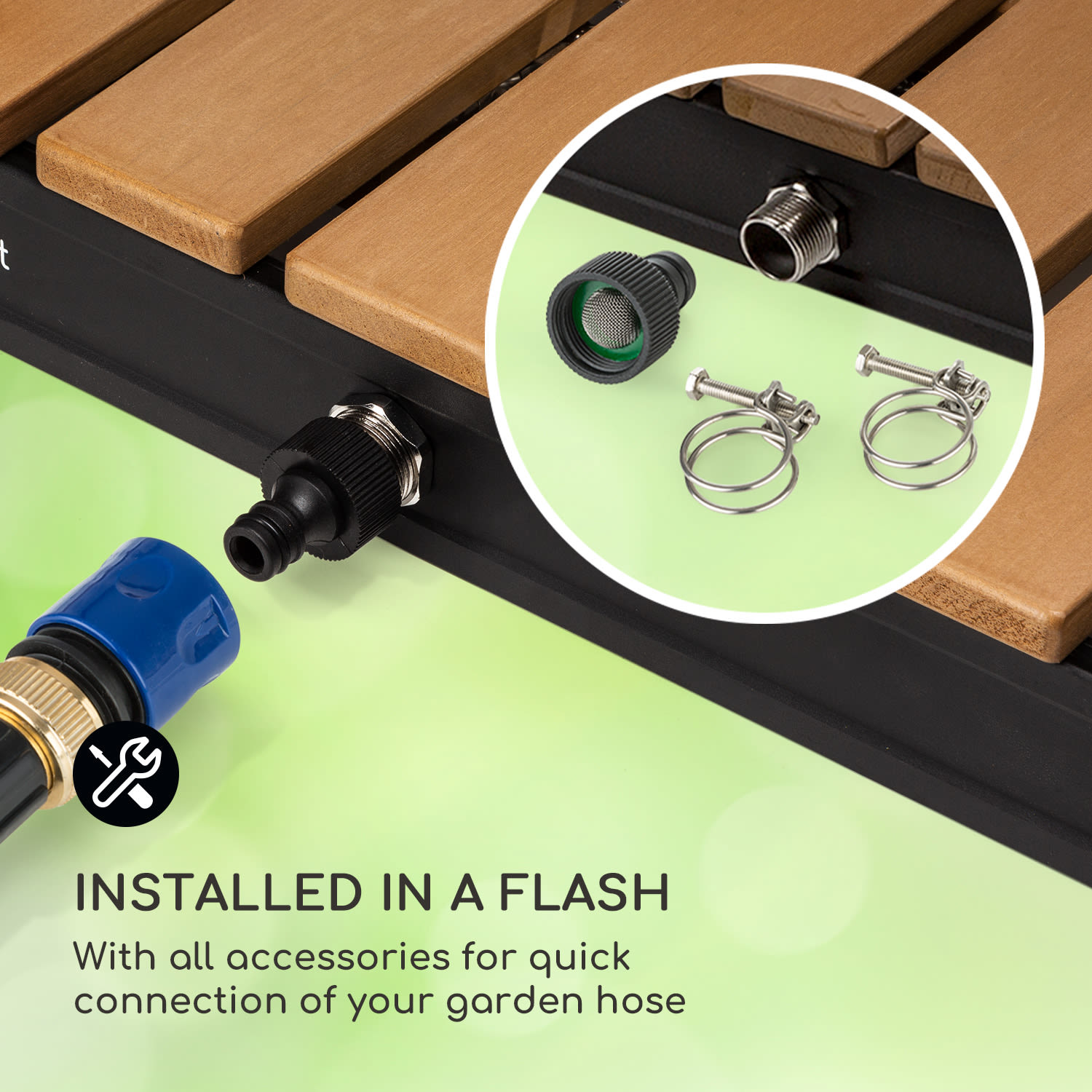 Blumfeldt Sumatra Breeze Square, záhradná sprcha, WPC, hliník, 70x55, hranatá – Obrázok 5