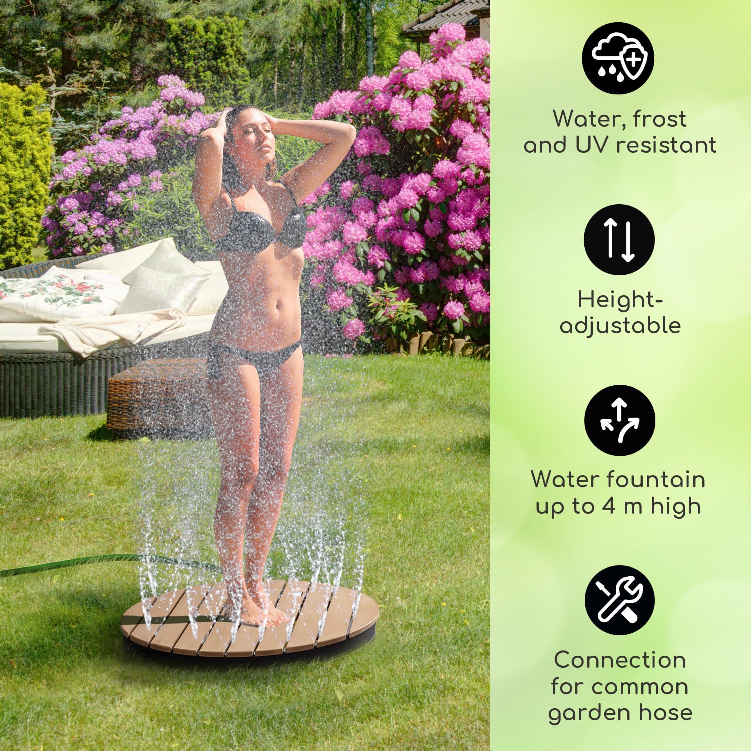 Blumfeldt Sumatra Breeze Round, záhradná sprcha, WPC, hliník, Ø70, 4cm, okrúhla – Obrázok 2