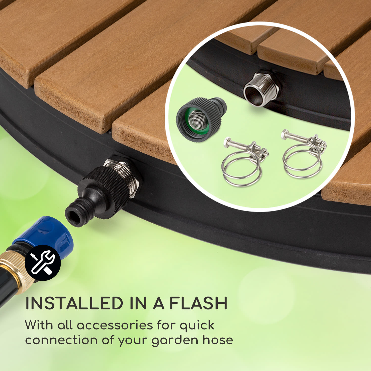 Blumfeldt Sumatra Breeze Round, záhradná sprcha, WPC, hliník, Ø70, 4cm, okrúhla – Obrázok 5