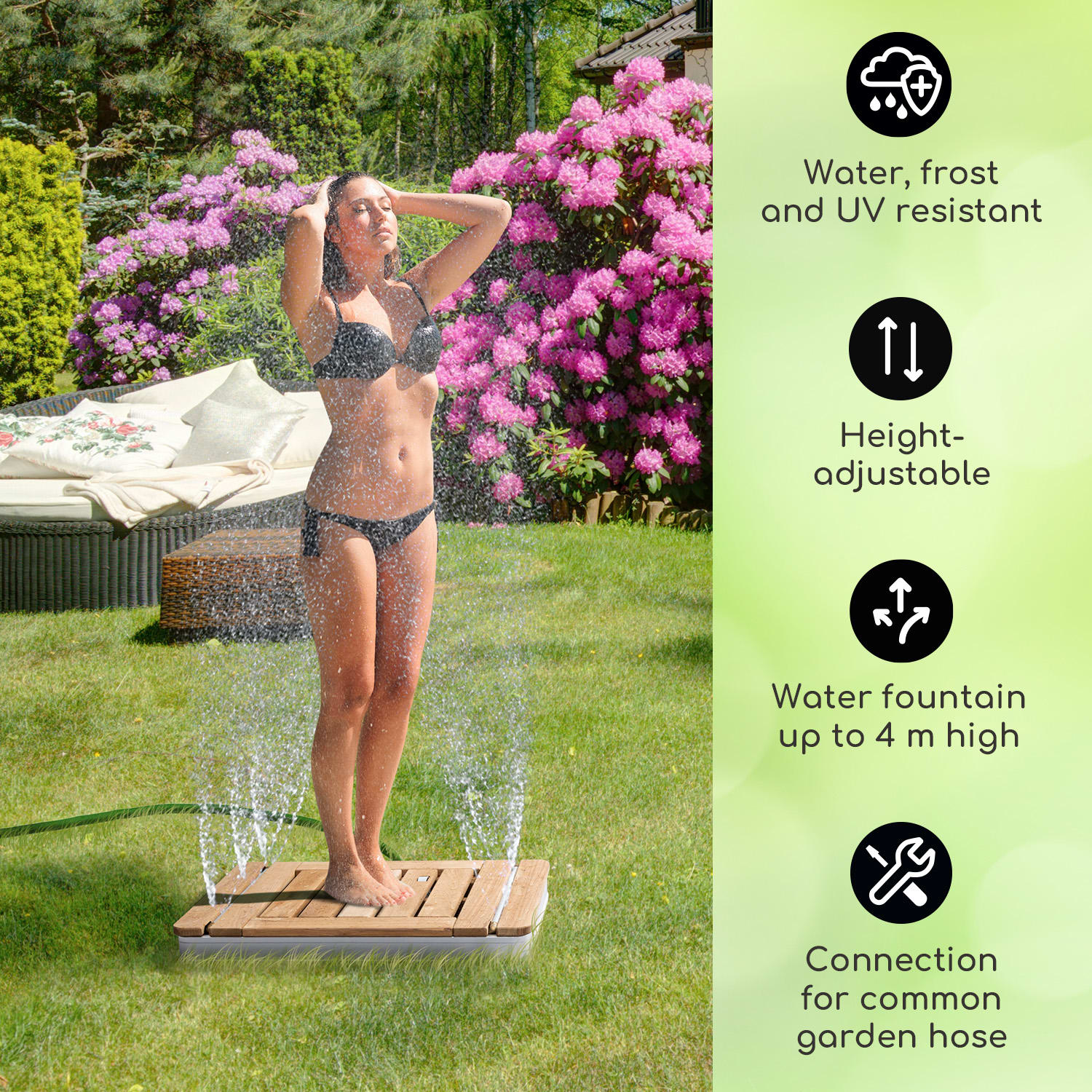 Blumfeldt Sumatra Teak Square, záhradná sprcha, hliník, tíkové drevo, rukoväť – Obrázok 2