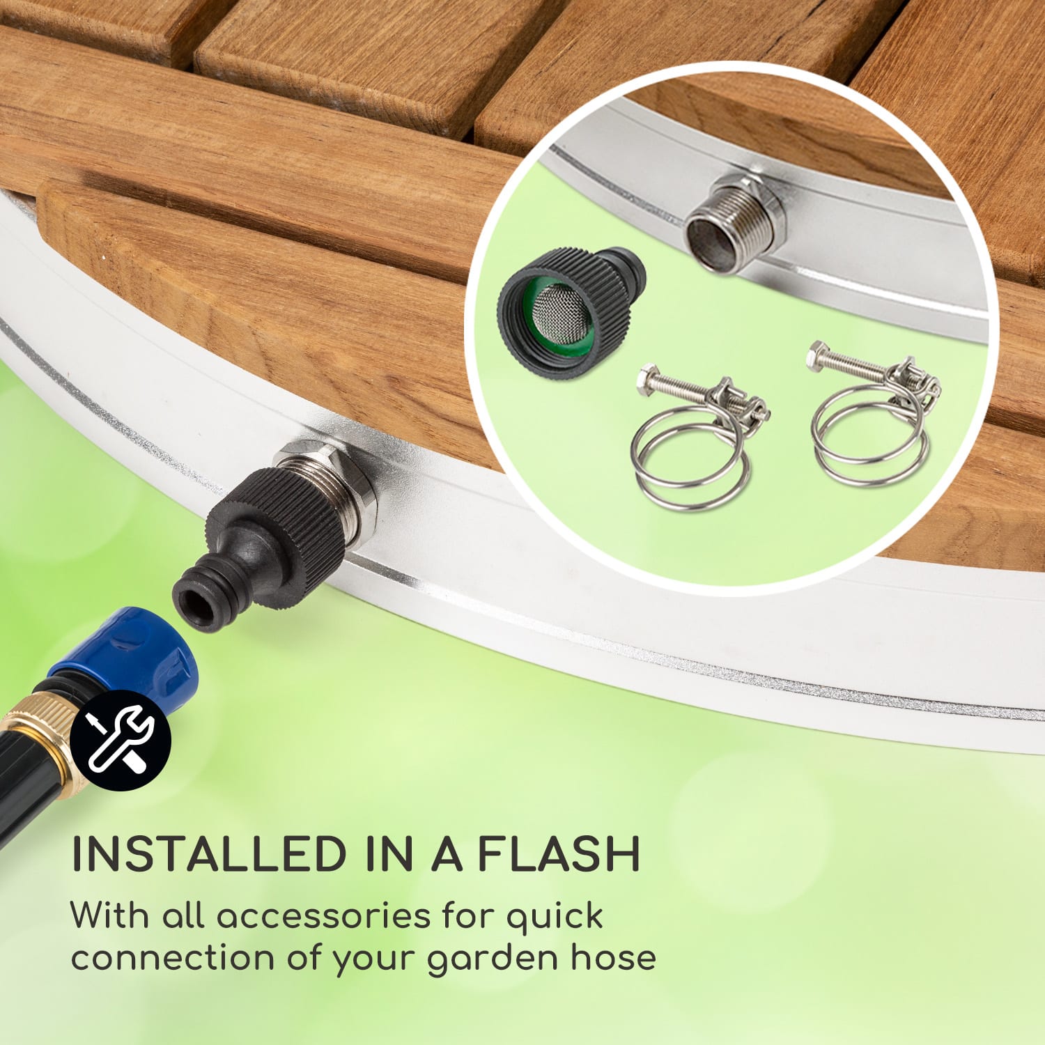 Blumfeldt Sumatra Teak Round, záhradná sprcha, hliník, tíkové drevo, rukoväť – Obrázok 5