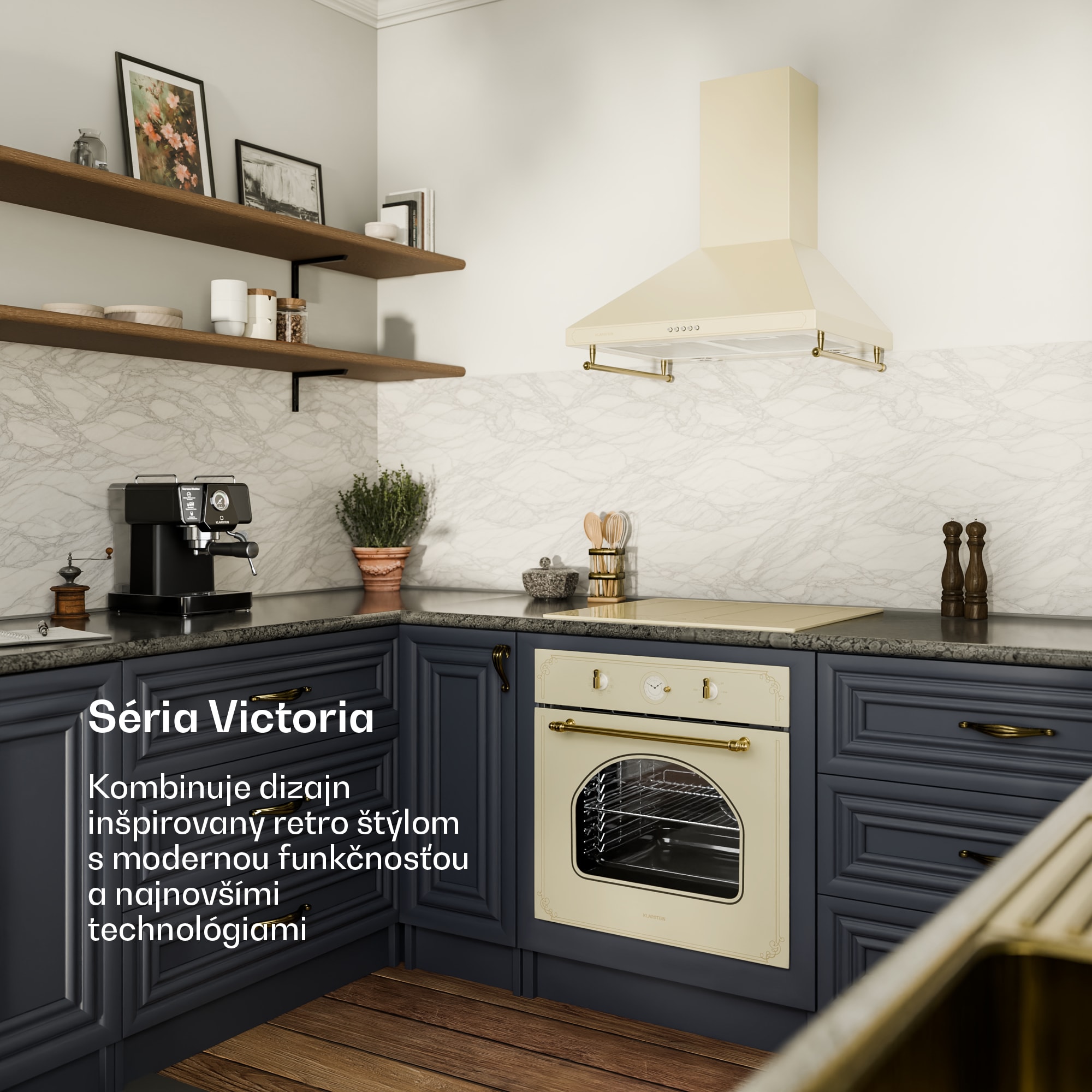 Klarstein Victoria, digestor, 60 cm, nástenný, 644,5 m³/h, LED, retro dizajn, čierny – Obrázok 2