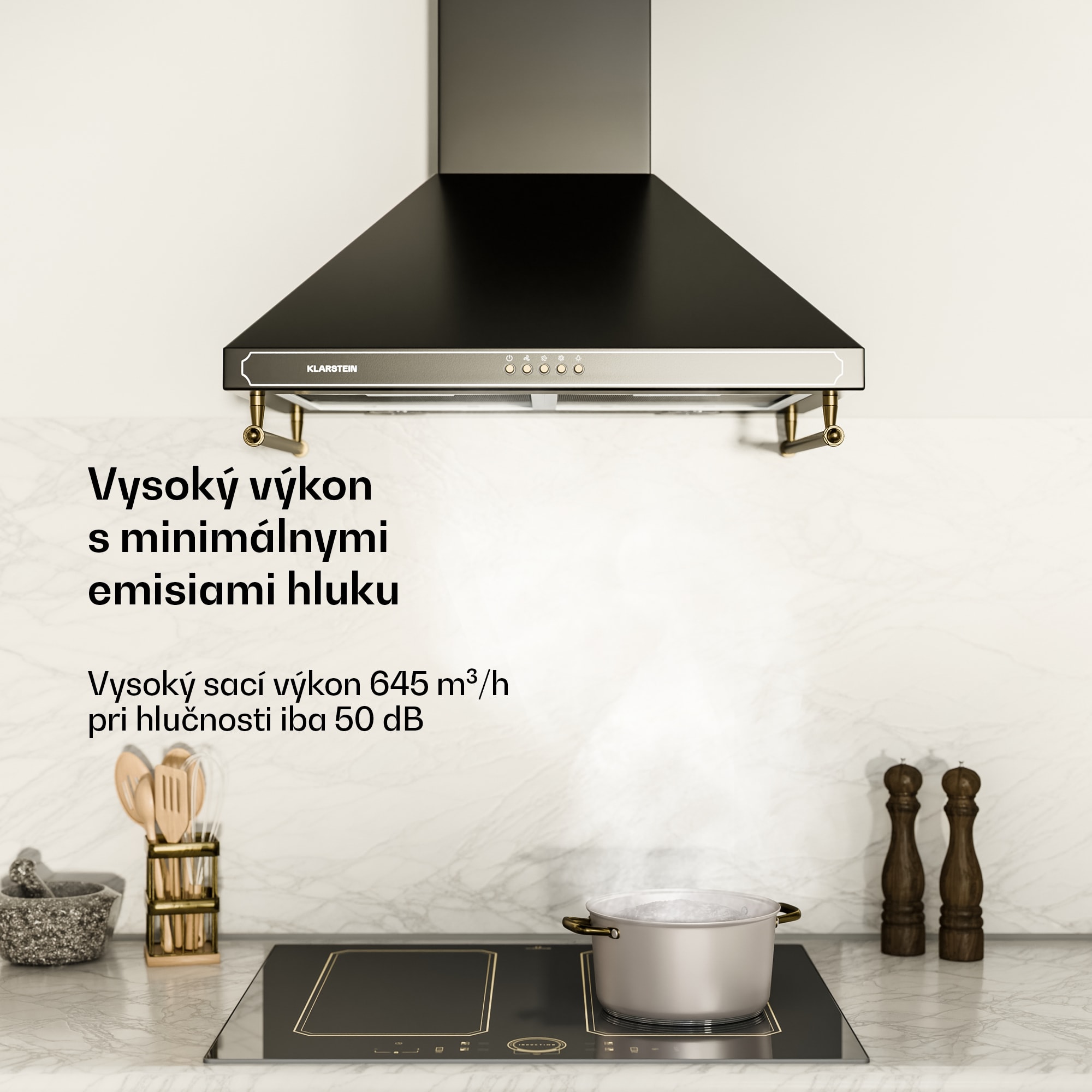 Klarstein Victoria, digestor, 60 cm, nástenný, 644,5 m³/h, LED, retro dizajn, čierny – Obrázok 4