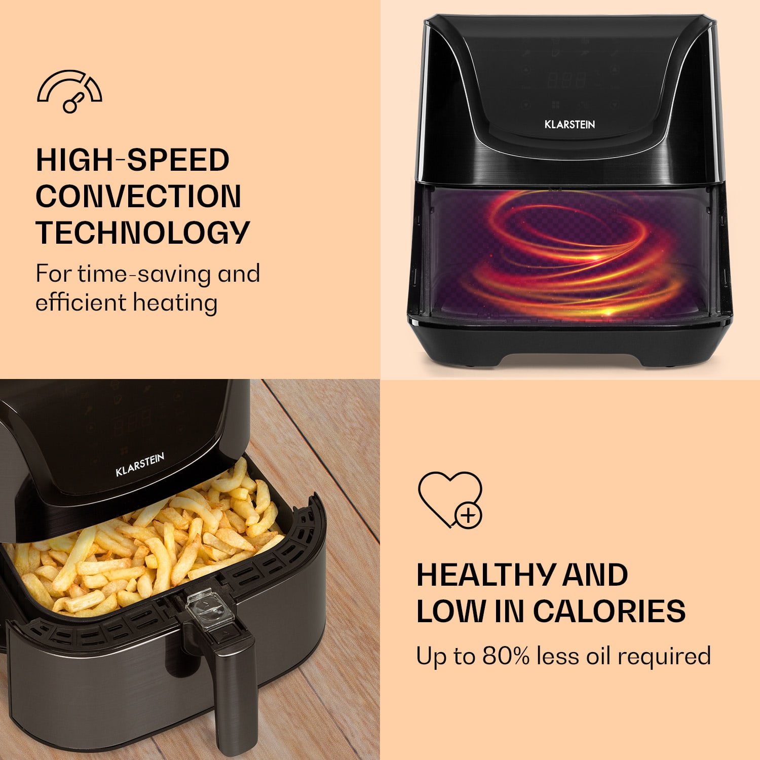 Klarstein AeroVital Deluxe, teplovzdušná fritéza, 1700 W, 5,4 l, nehrdzavejúca oceľ – Obrázok 5