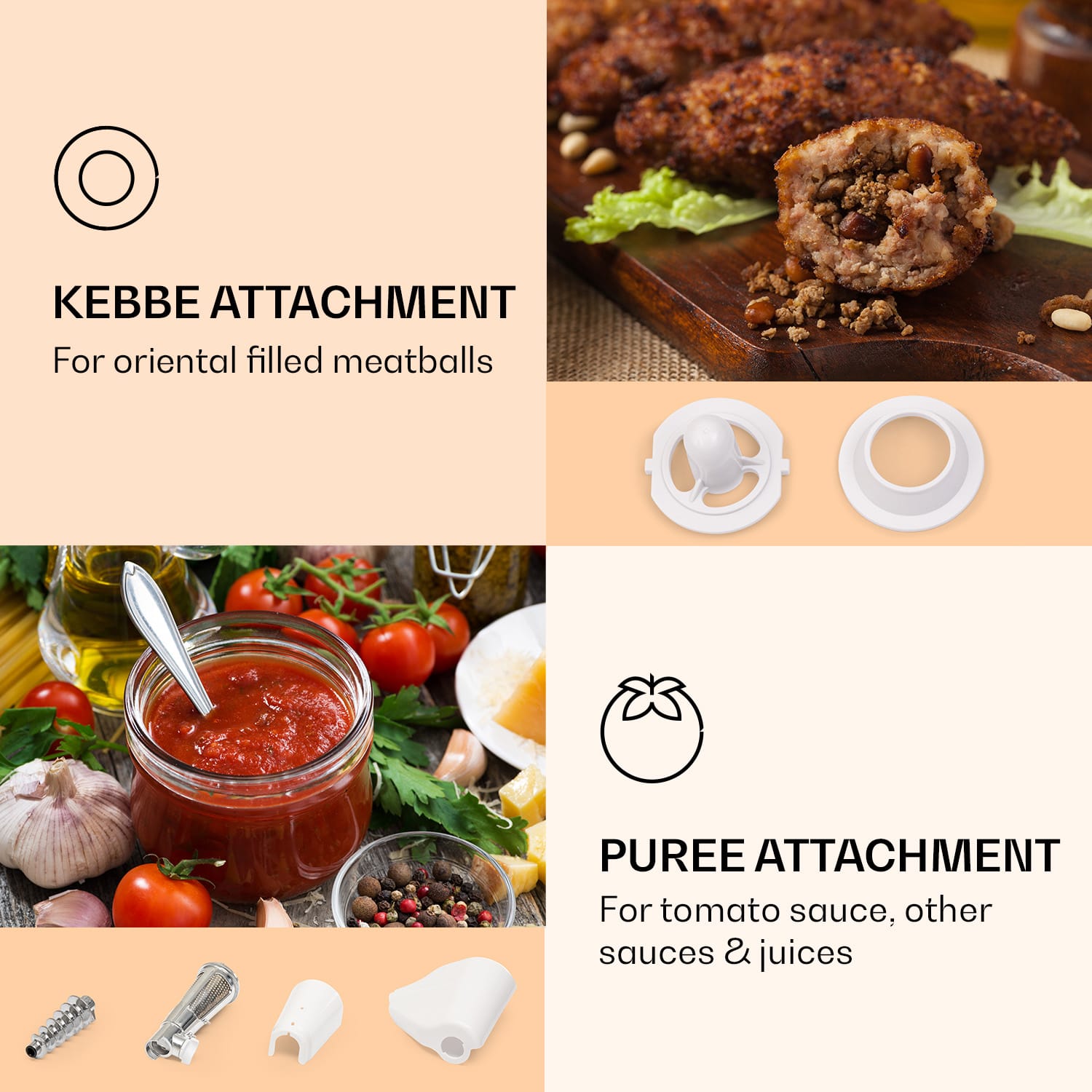 Klarstein Mighty Mince 500, elektrický mlynček na mäso, 1361 W, 3 oceľové perforované disky – Obrázok 4