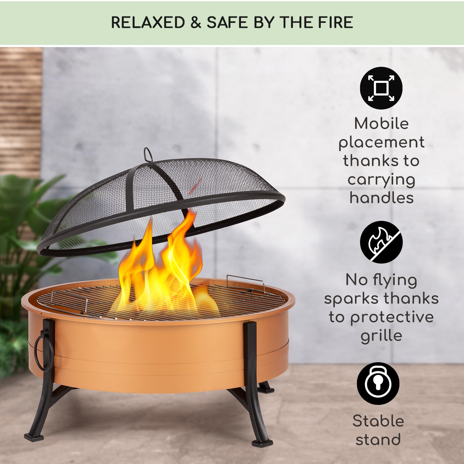Blumfeldt Catania, ohnisko 2 v 1 , Ø 80 cm, lapač iskier, Ø 70 cm gril, oceľ, meď – Obrázok 3