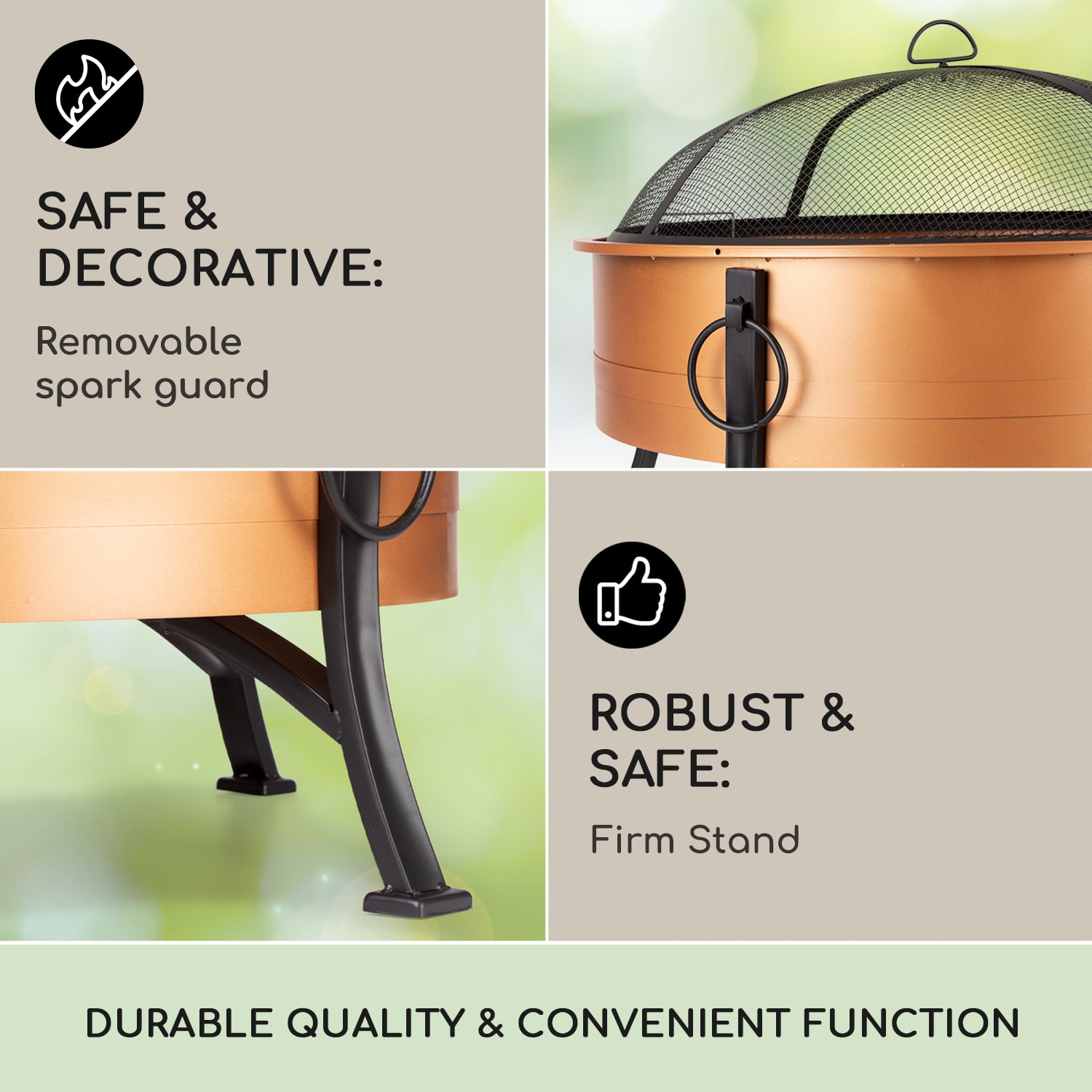 Blumfeldt Catania, ohnisko 2 v 1 , Ø 80 cm, lapač iskier, Ø 70 cm gril, oceľ, meď – Obrázok 4