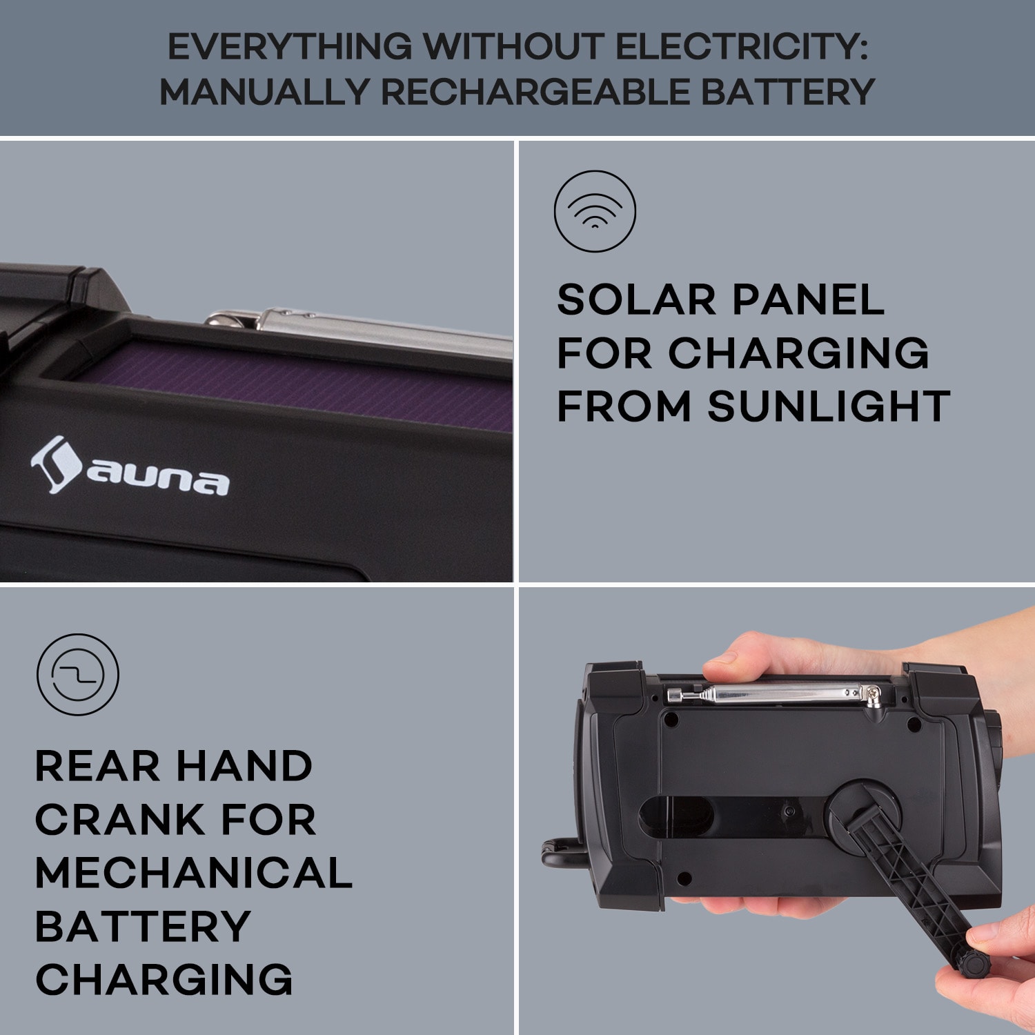Auna Patagonia DAB+ Outdoorové rádio DAB / DAB+ / FM Nabíjanie kľukou USB SOS Alarm Vodotesné – Obrázok 4