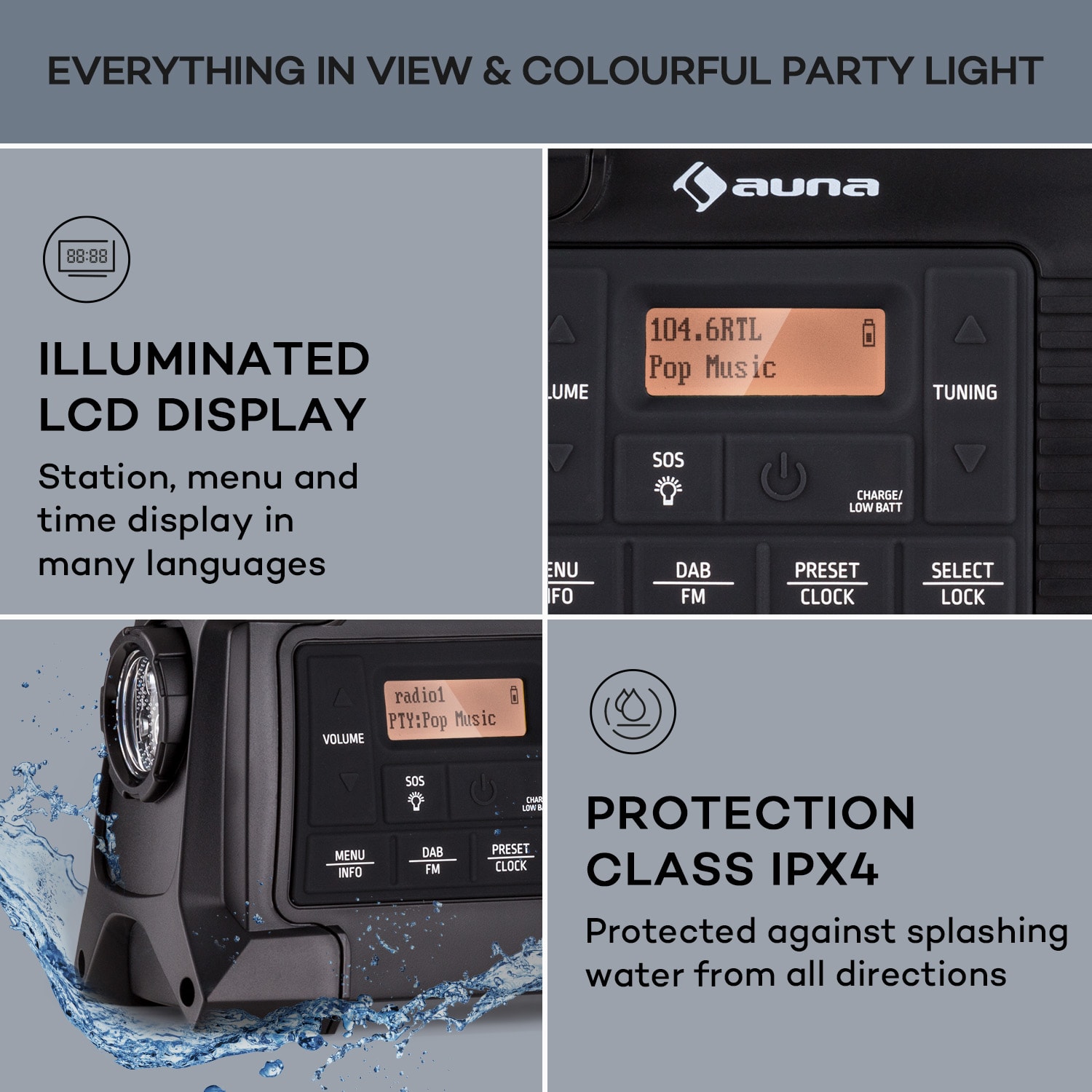 Auna Patagonia DAB+ Outdoorové rádio DAB / DAB+ / FM Nabíjanie kľukou USB SOS Alarm Vodotesné – Obrázok 5
