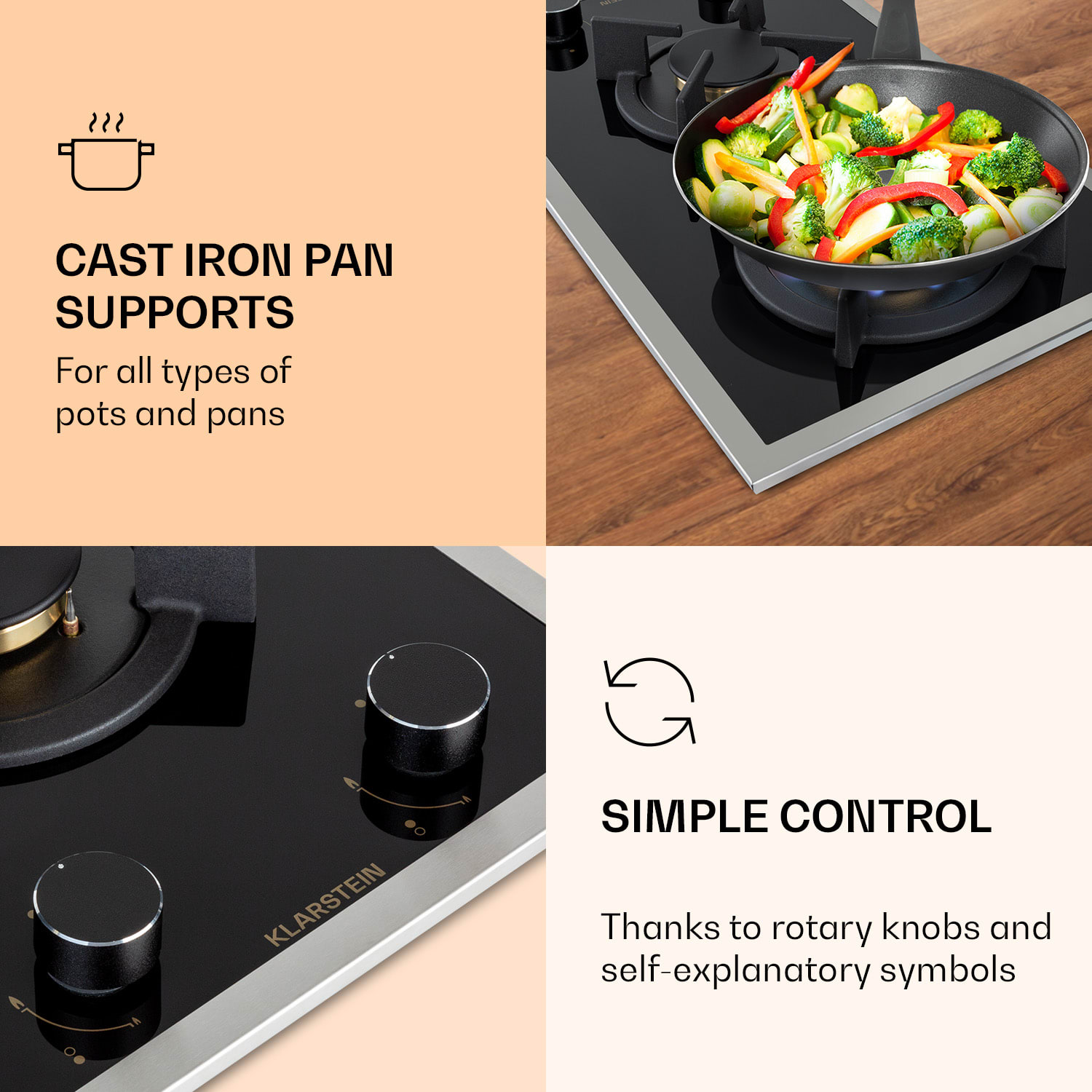 Klarstein Goldflame 2, plynová varná doska, 2 Messing horáky, sklokeramika – Obrázok 3