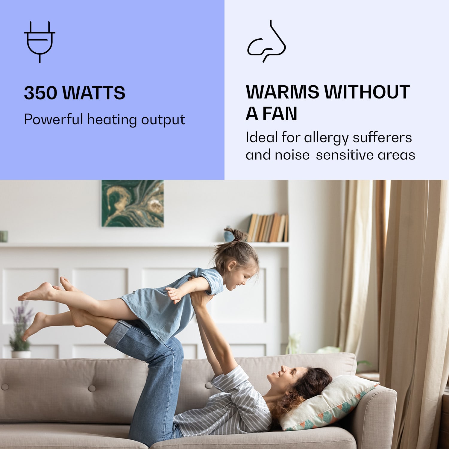 Klarstein Wonderwall Air Art Smart, infračervený ohrievač, 60 x 60 cm, 350 W, vír – Obrázok 5