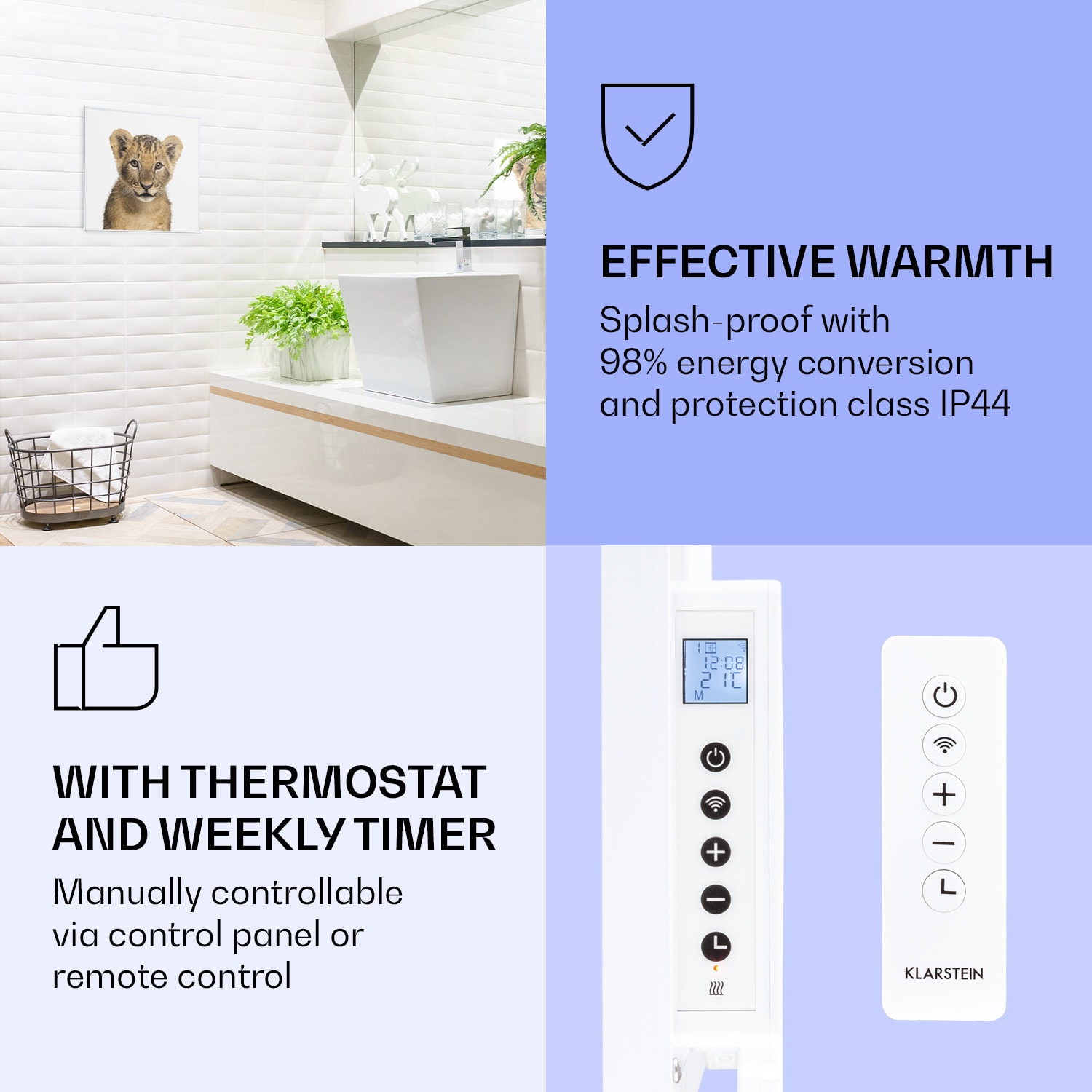 Klarstein Wonderwall Air Art Smart, infračervený ohrievač, 60 x 60 cm, 350 W, lev – Obrázok 4