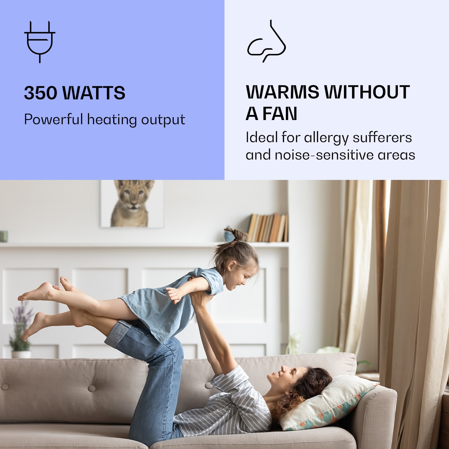 Klarstein Wonderwall Air Art Smart, infračervený ohrievač, 60 x 60 cm, 350 W, lev – Obrázok 5