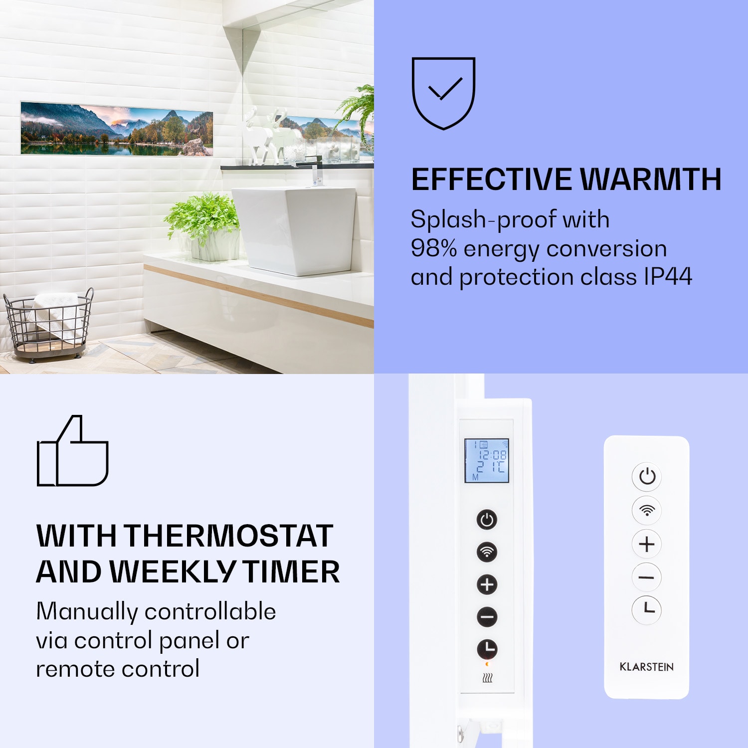 Klarstein Wonderwall Air Art Smart, infračervený ohrievač, 120 x 30 cm, 350 W, more – Obrázok 4